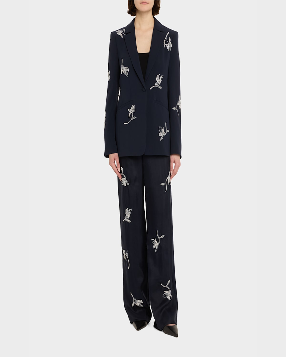 Shop Cinq À Sept Karlie Falling Lillies Blazer In Navy Ivory
