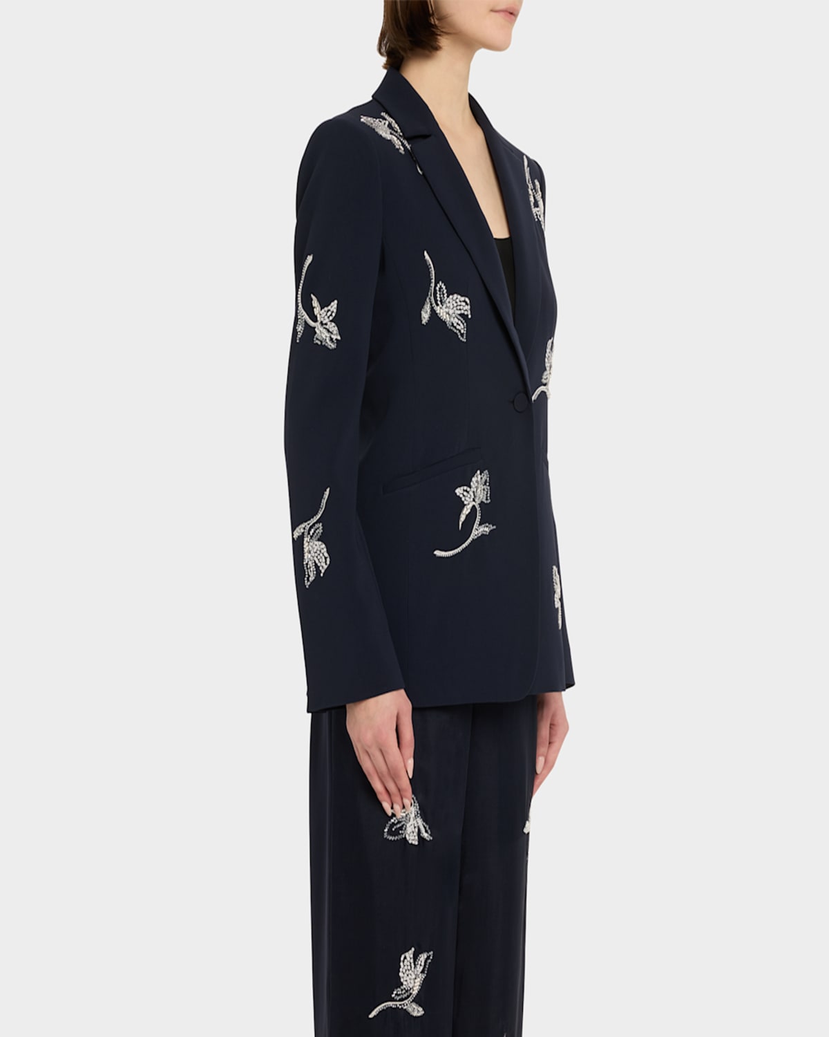Shop Cinq À Sept Karlie Falling Lillies Blazer In Navy Ivory