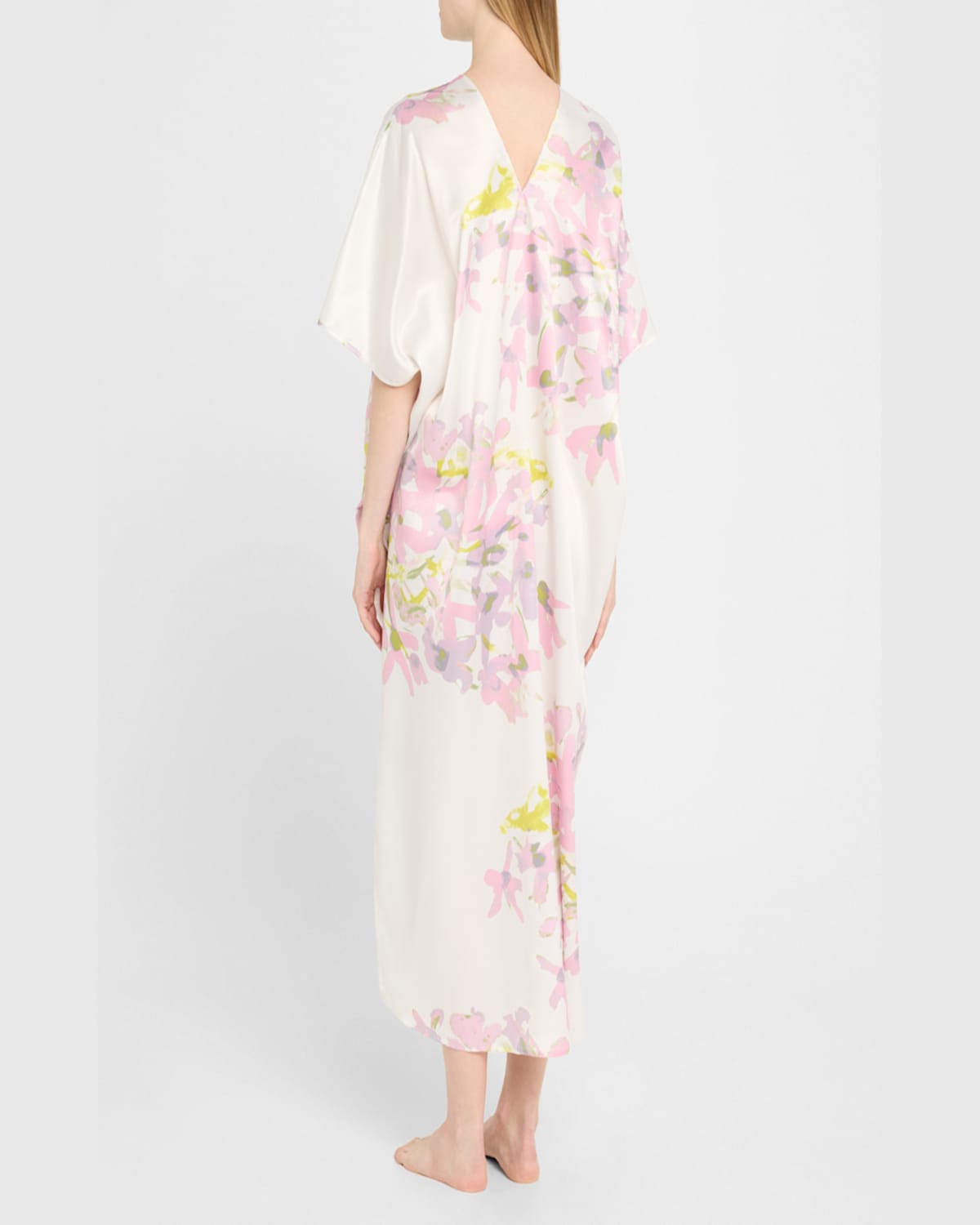 Natori Sumi-e Floral-print Charmeuse Midi Caftan In Rosebud