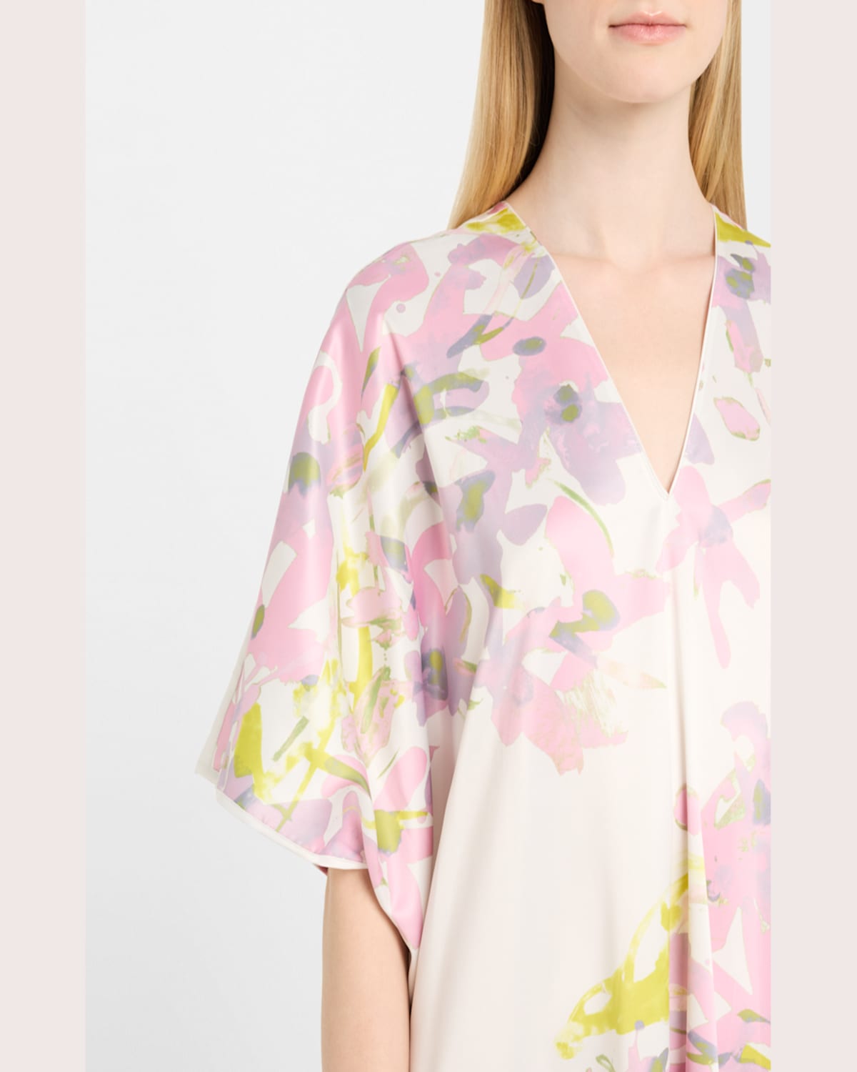 Natori Sumi-e Floral-print Charmeuse Midi Caftan In Rosebud