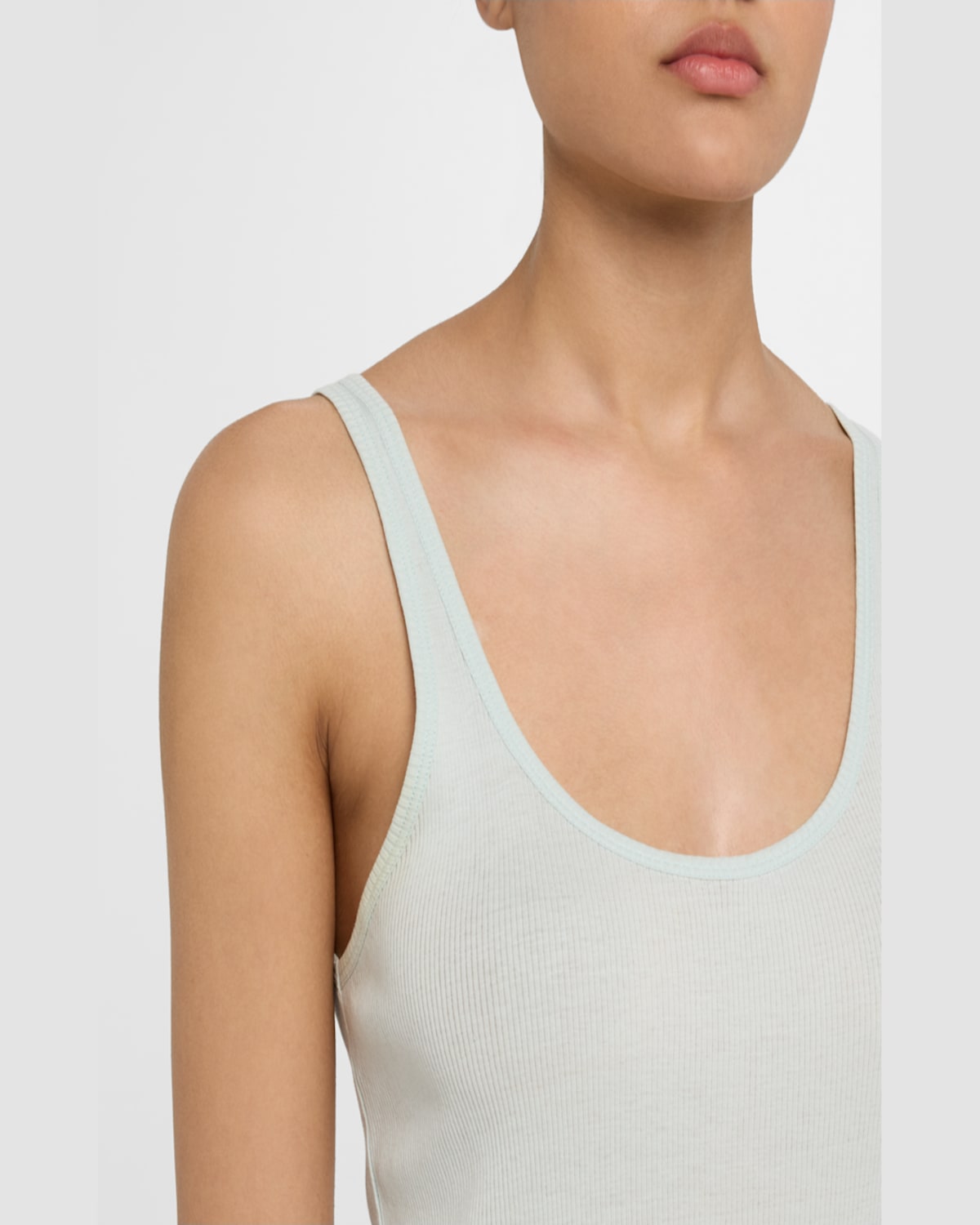 Skin Ribbed Pima Cotton Tank & Shorts Pajama Set In Seafoam