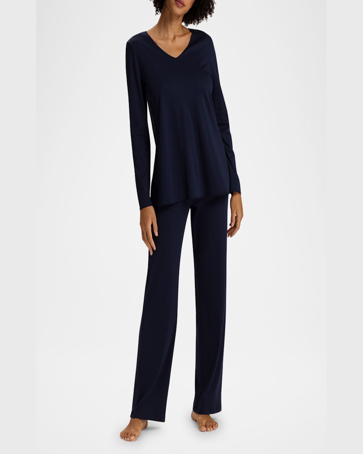 HANRO SILK-TRIM MERCERIZED COTTON PAJAMA SET 