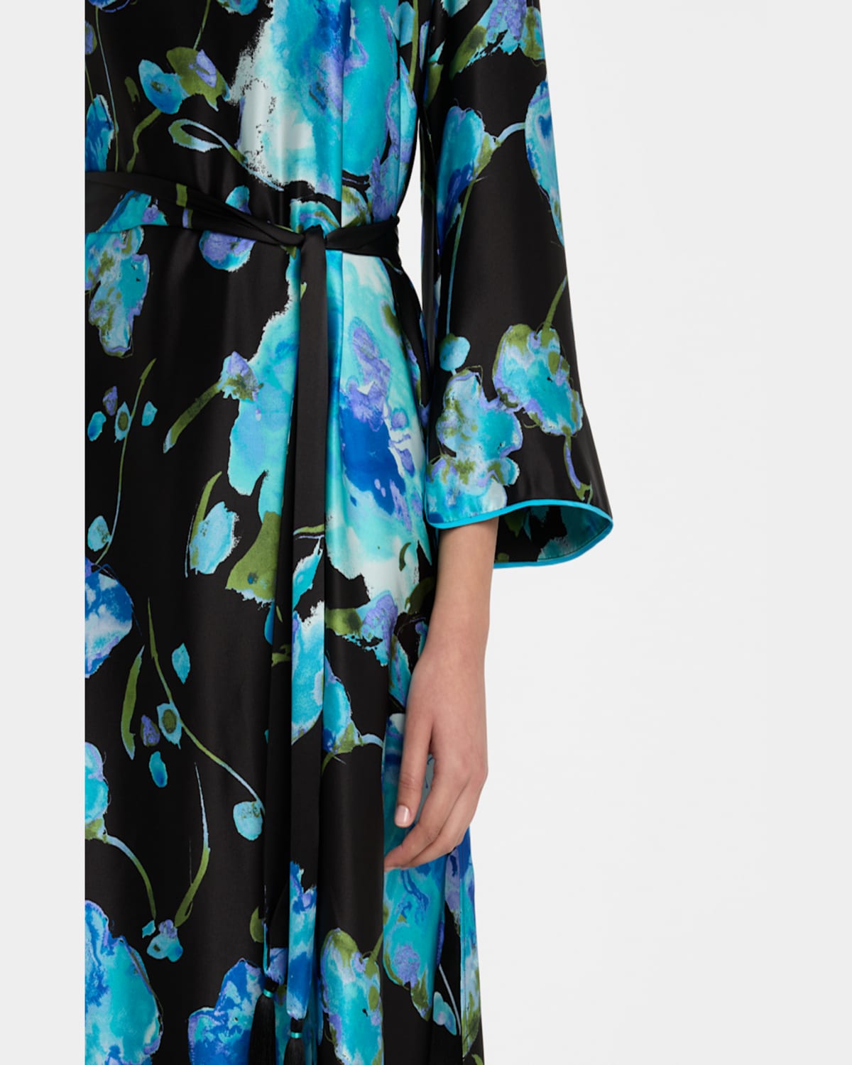 Josie Natori Sakura Matsuri Floral-print Silk Midi Dress In Black