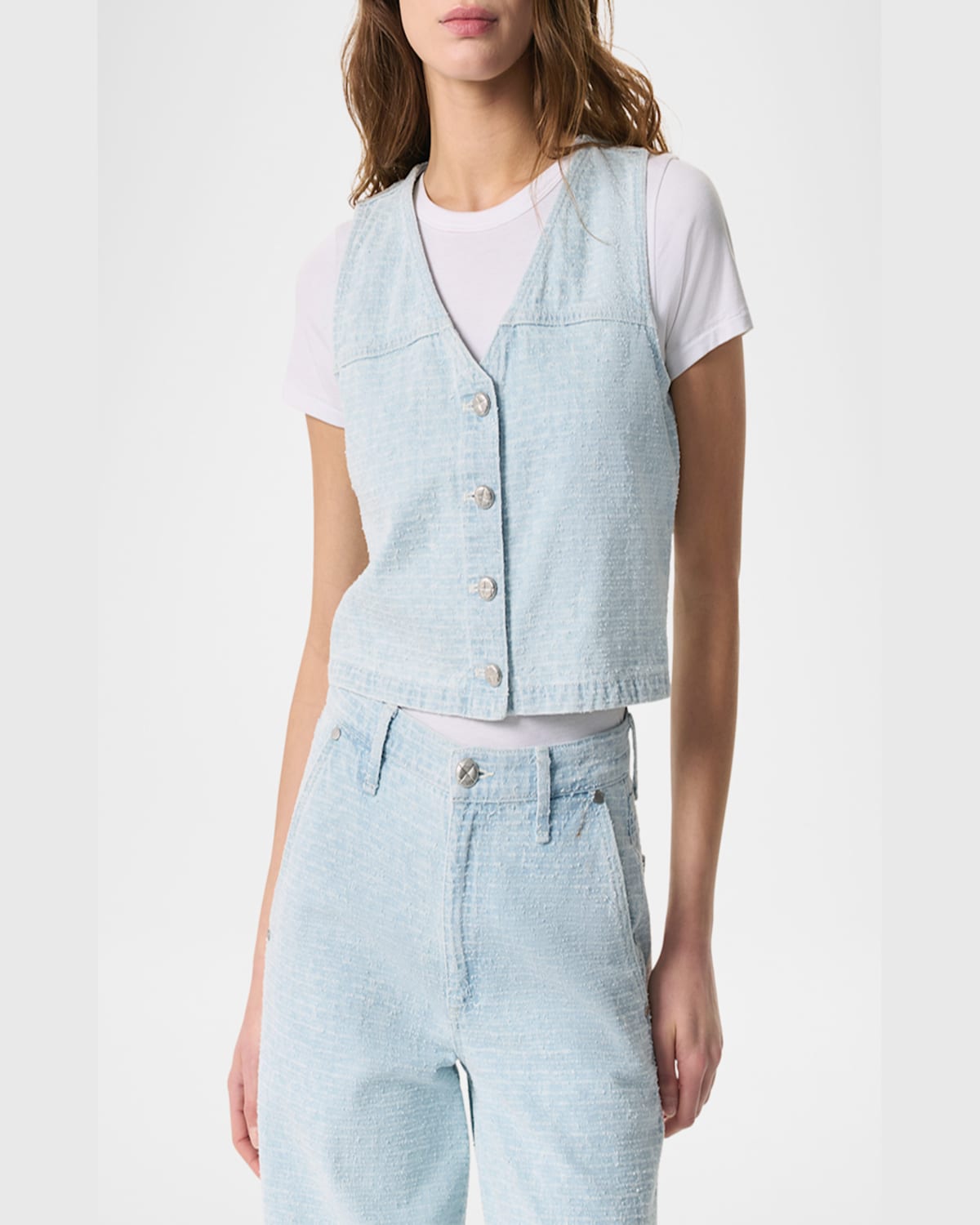 Rag & Bone Juliana Tweed Button-front Vest In Sky Blue Tweed In Blue