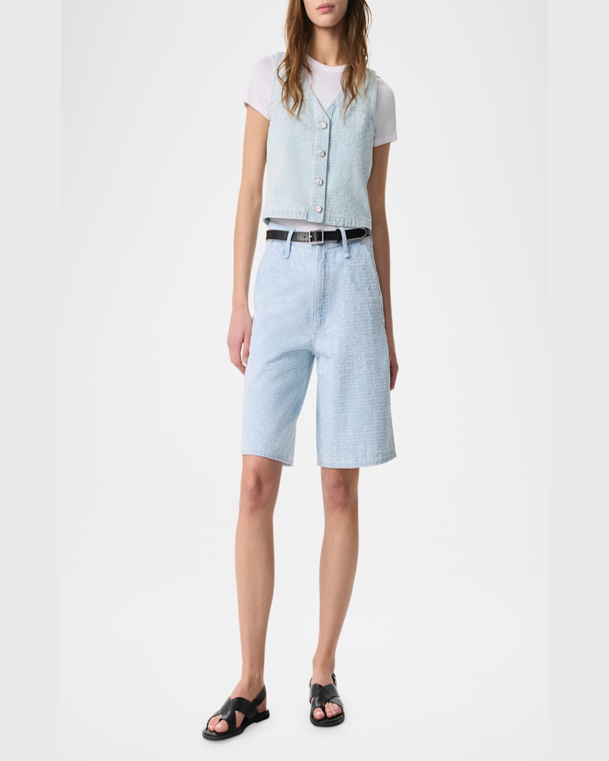 Rag & Bone Blue Tailored Mckenna Textured Denim Shorts In Sktwd