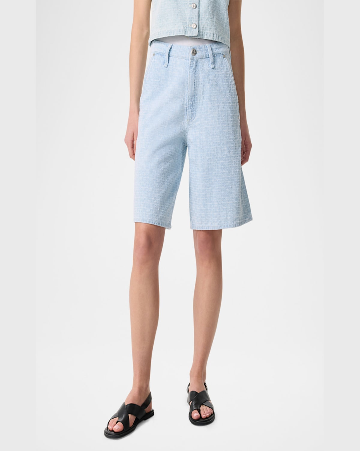 Rag & Bone Blue Tailored Mckenna Textured Denim Shorts In Sktwd