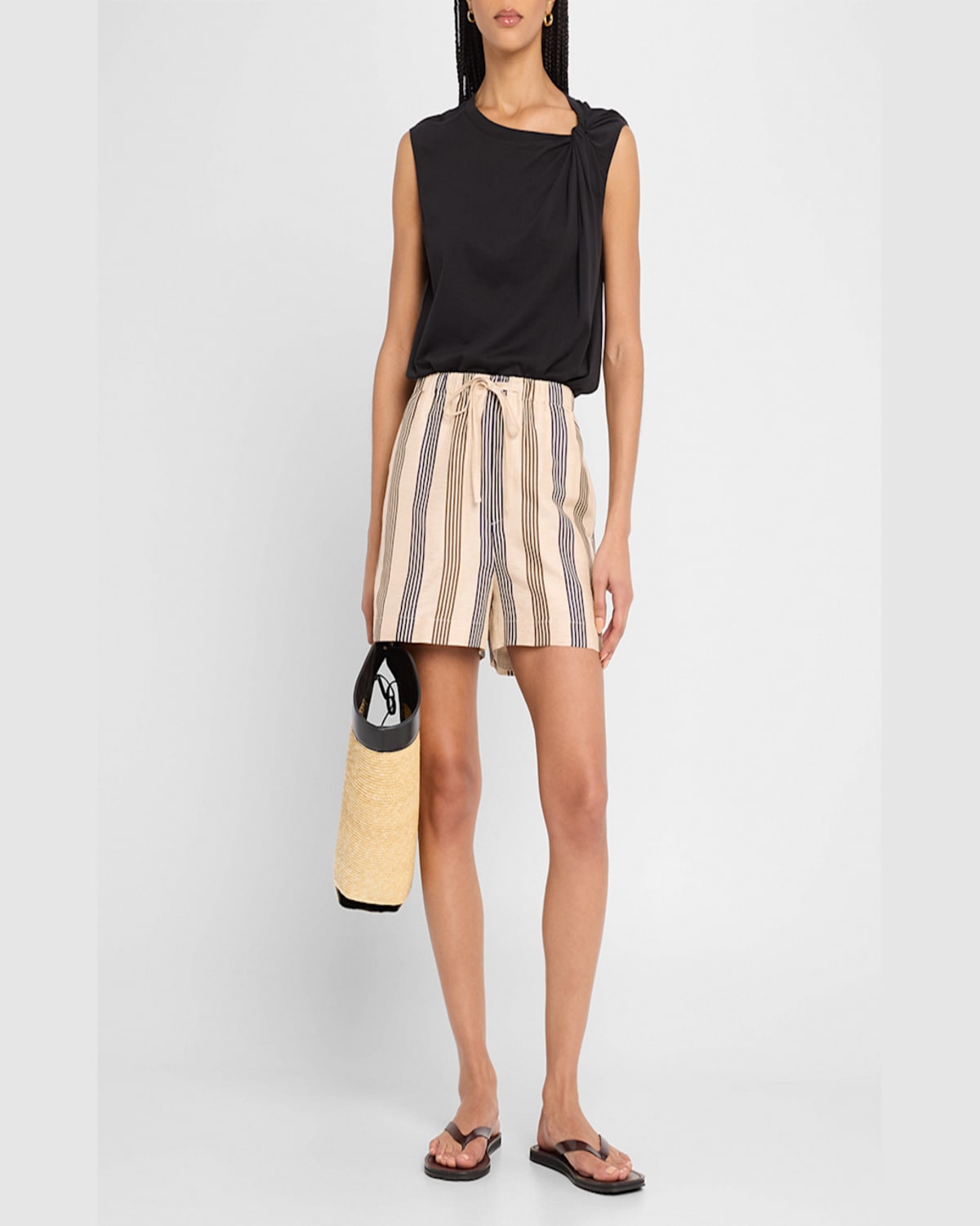 Rag & Bone Logan Linen Beach Shorts Cream Stripe In Crmstripe