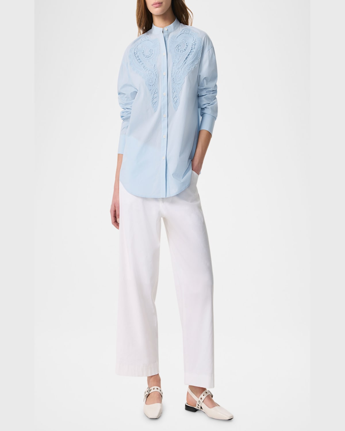 Rag & Bone Ainsley Long-sleeve Embroidered Shirt In Ltblue