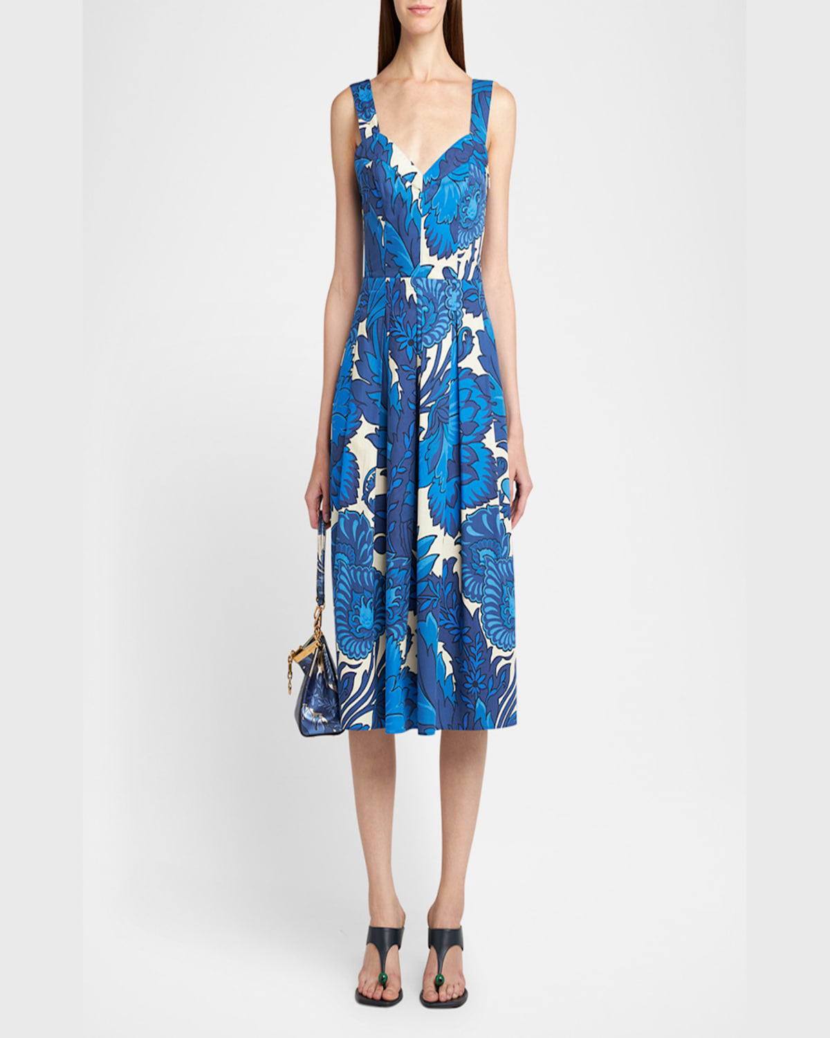 Etro Sleelvess Cotton Sleevless Sundress In Print On Pale Blue B