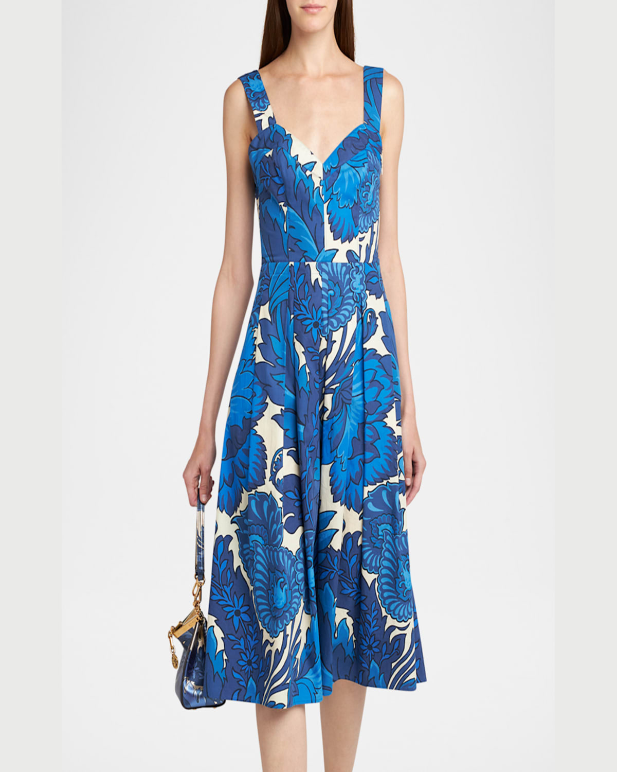 Etro Sleelvess Cotton Sleevless Sundress In Print On Pale Blue B