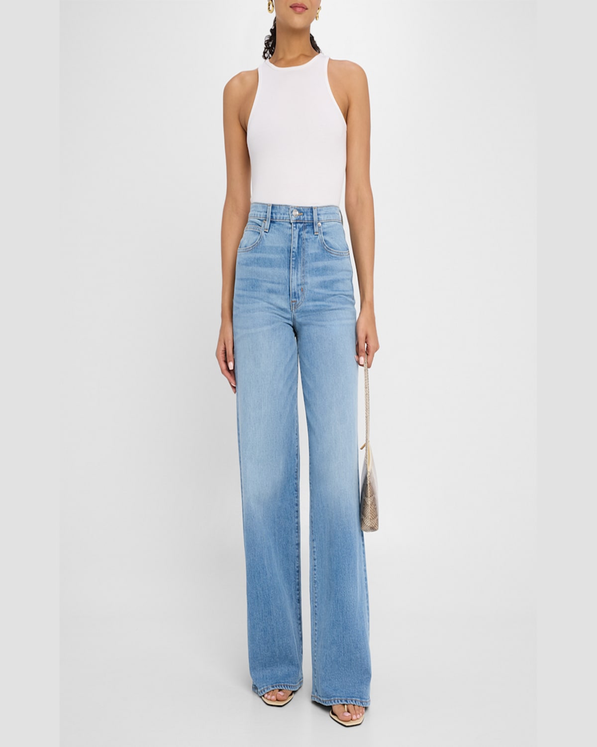 Slvrlake Grace Raw Hem High Waist Ankle Wide Leg Jeans In Catalina Island
