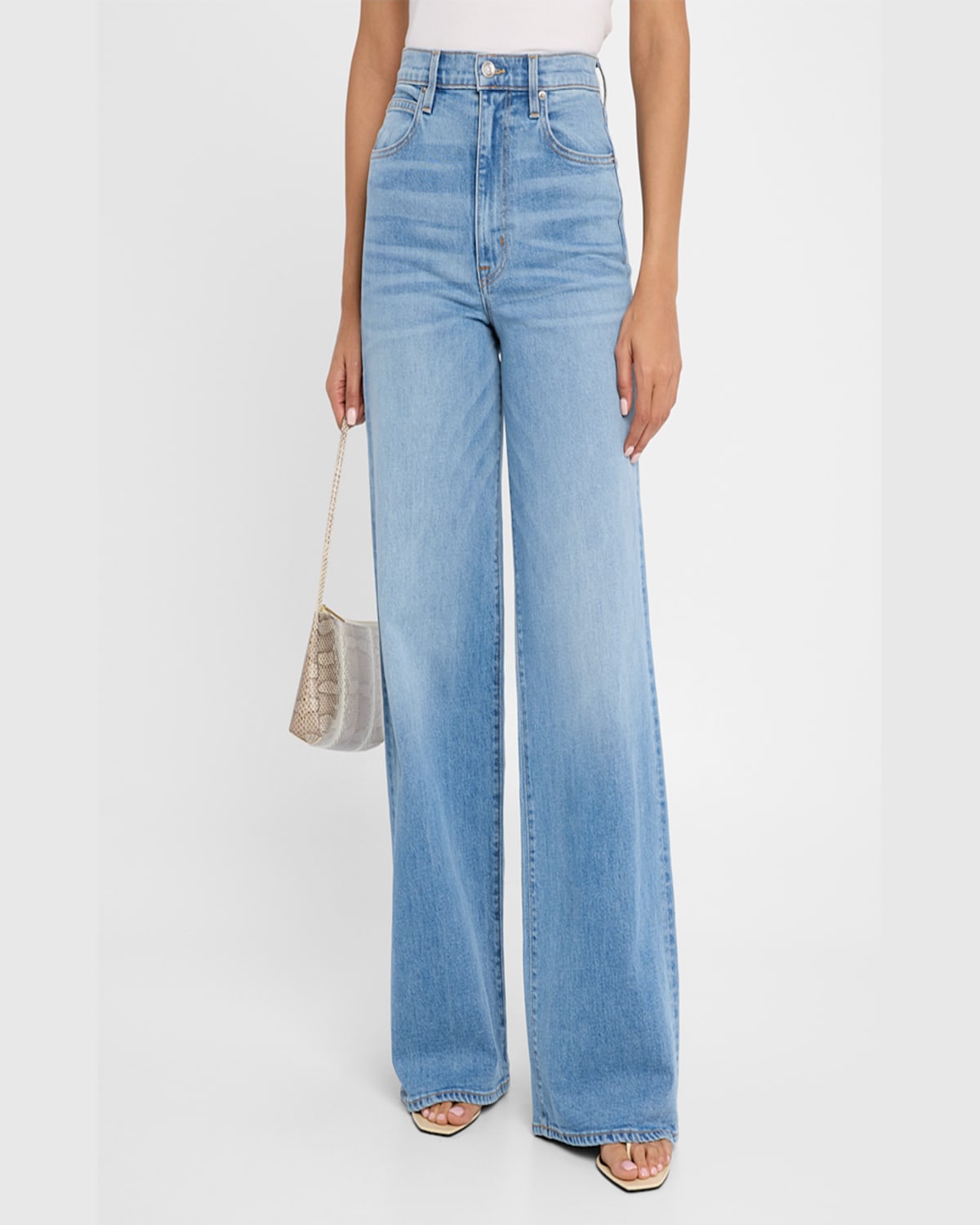 Slvrlake Grace Raw Hem High Waist Ankle Wide Leg Jeans In Catalina Island