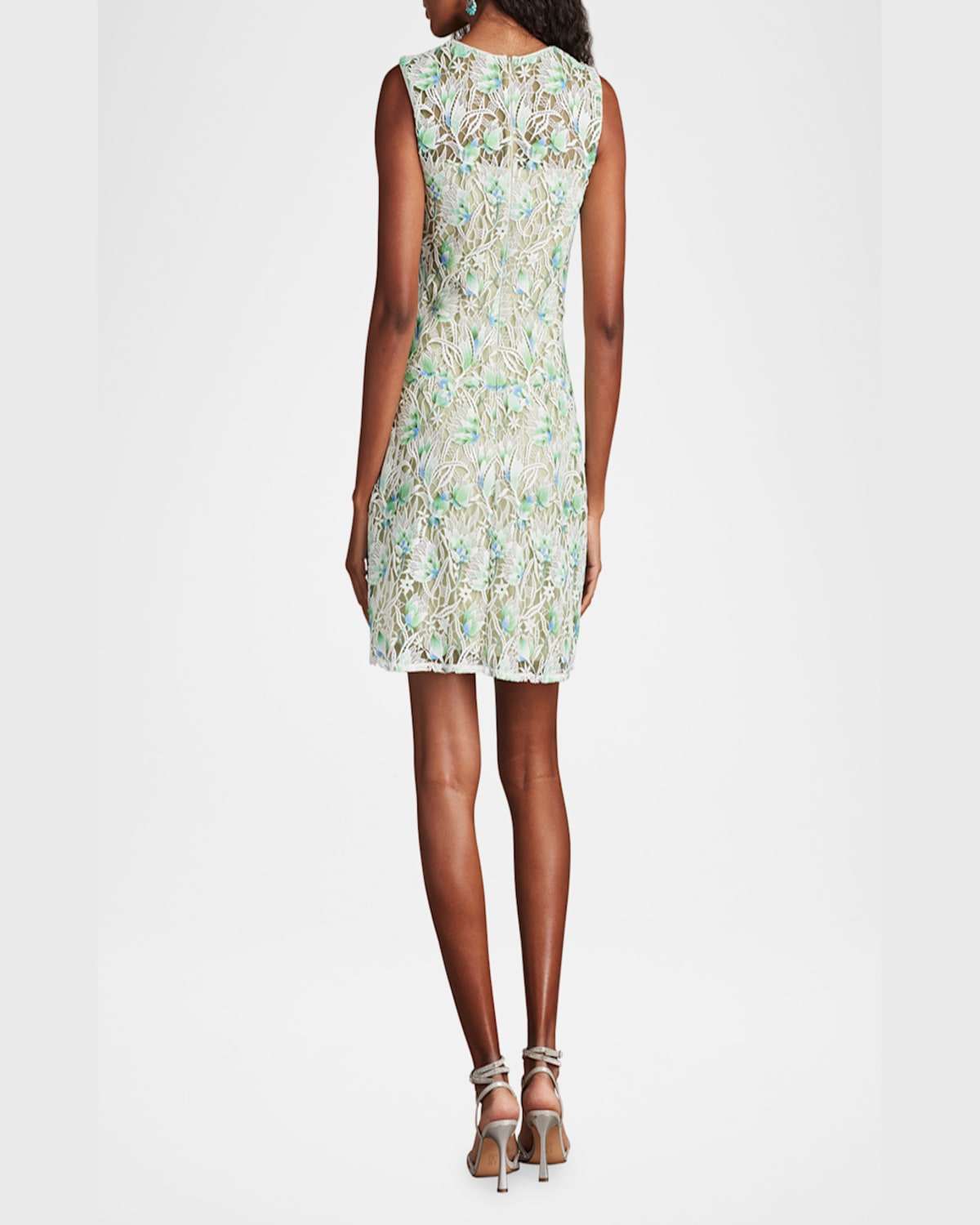 Tadashi Shoji Sleeveless Floral Lace Mini Dress In White Aloe Green