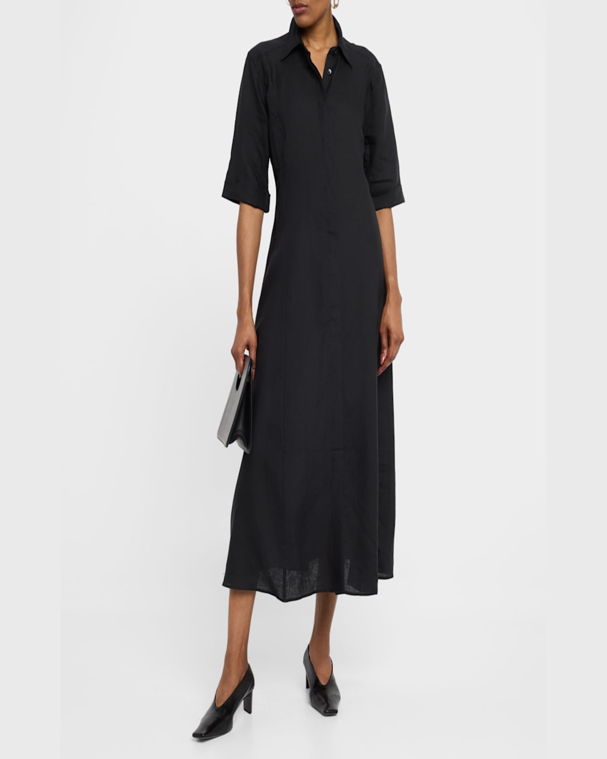 Maria Mcmanus Paneled A-line Organic Linen Maxi Shirtdress In Black