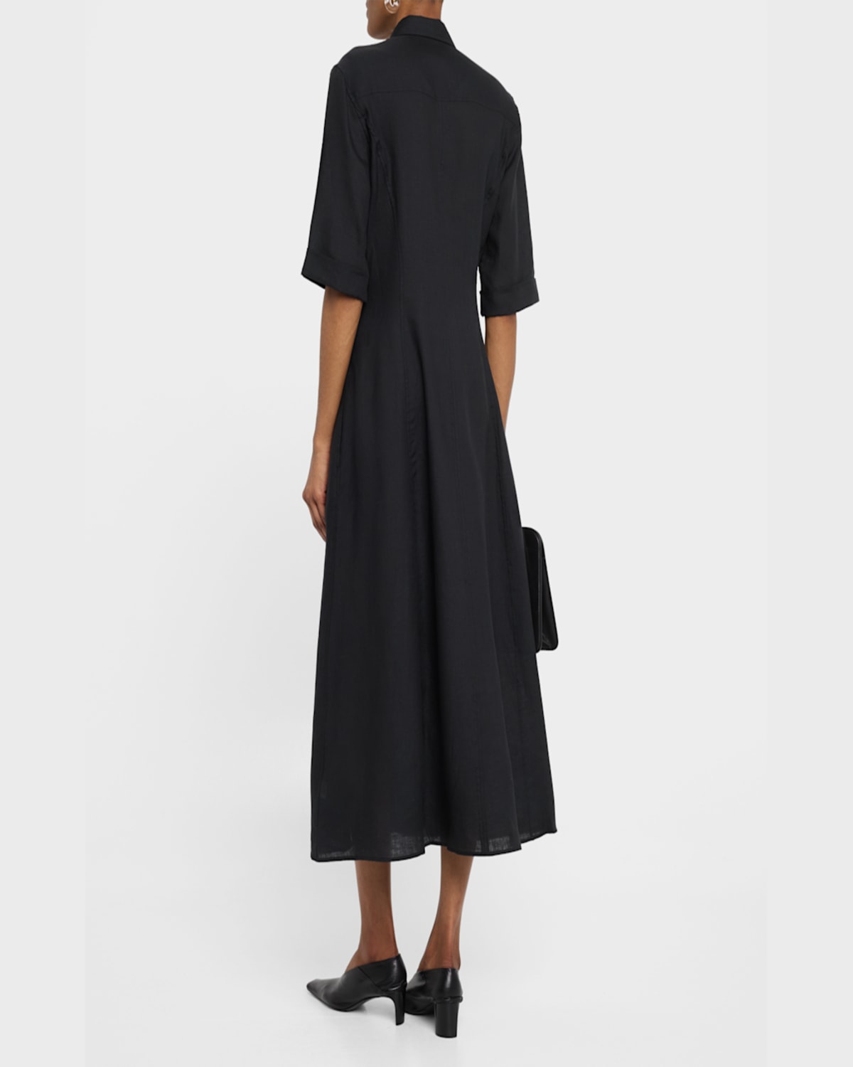 Maria Mcmanus Paneled A-line Organic Linen Maxi Shirtdress In Black