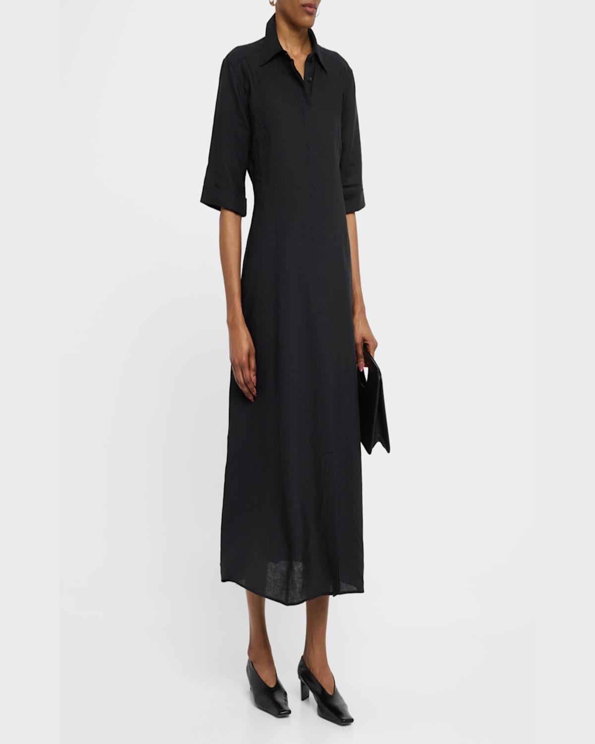 Maria Mcmanus Paneled A-line Organic Linen Maxi Shirtdress In Black
