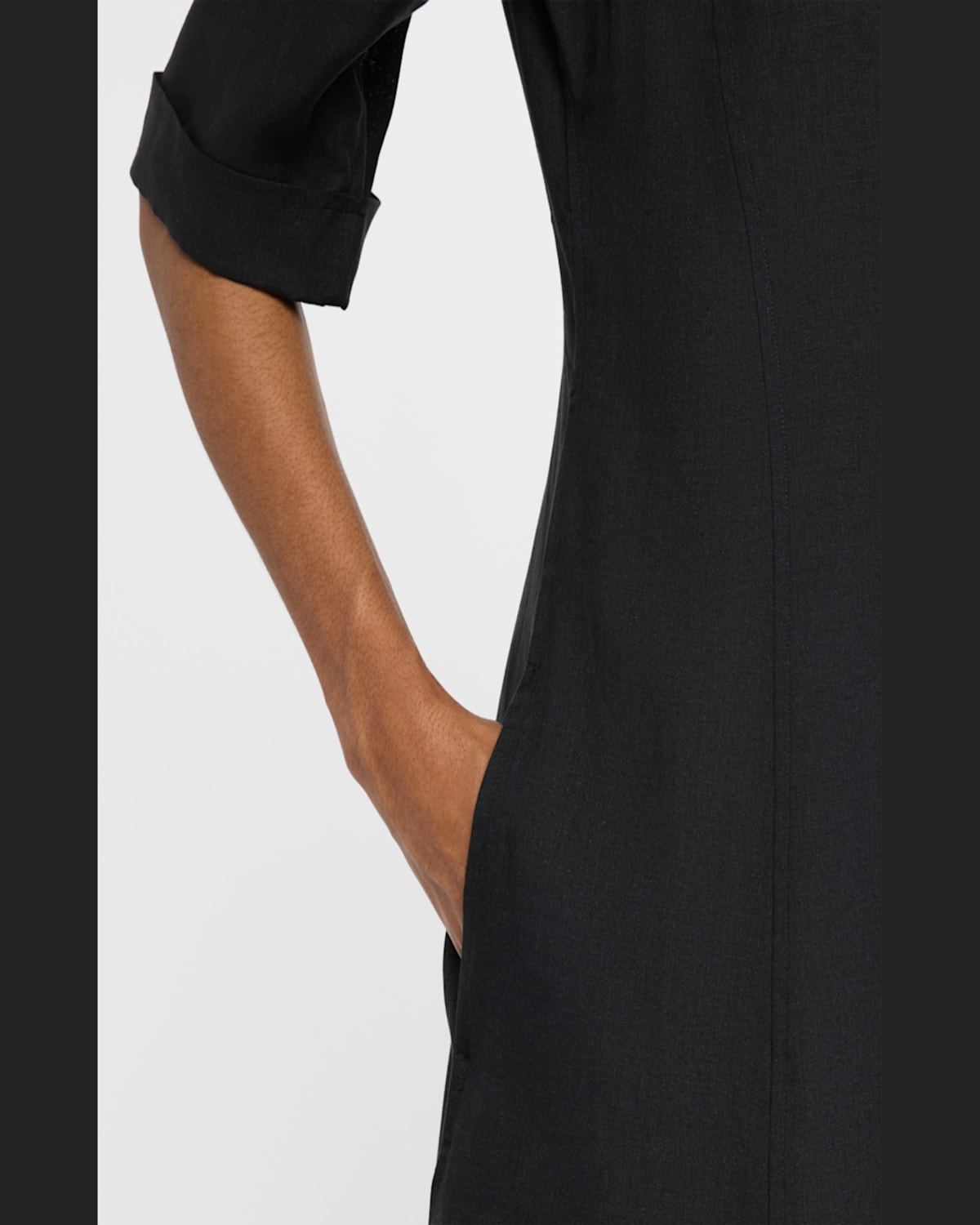 Maria Mcmanus Paneled A-line Organic Linen Maxi Shirtdress In Black