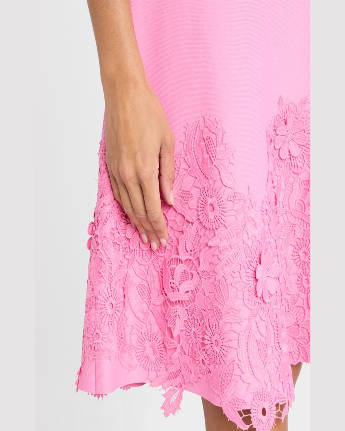 Rickie Freeman For Teri Jon Sleeveless Lace-trim Knit Dress In Carnation Pink