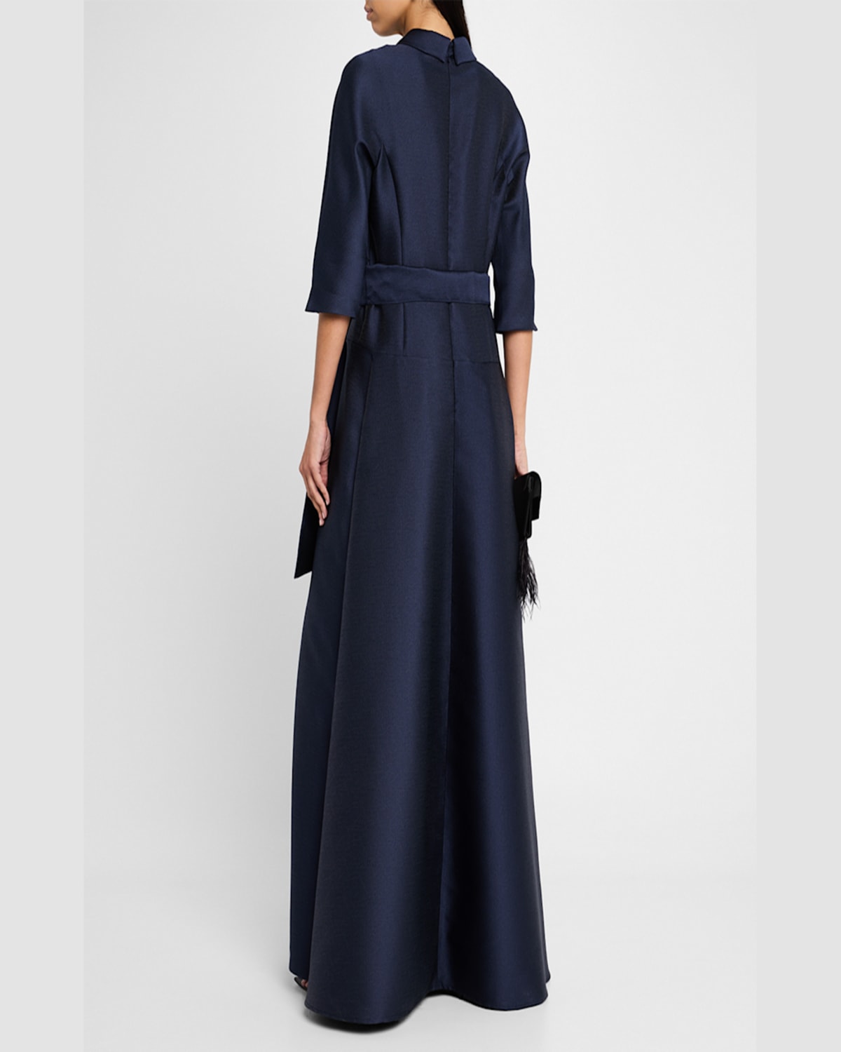 Rickie Freeman For Teri Jon 3/4-sleeve Drop Waist Mikado Shirt Gown In Navy