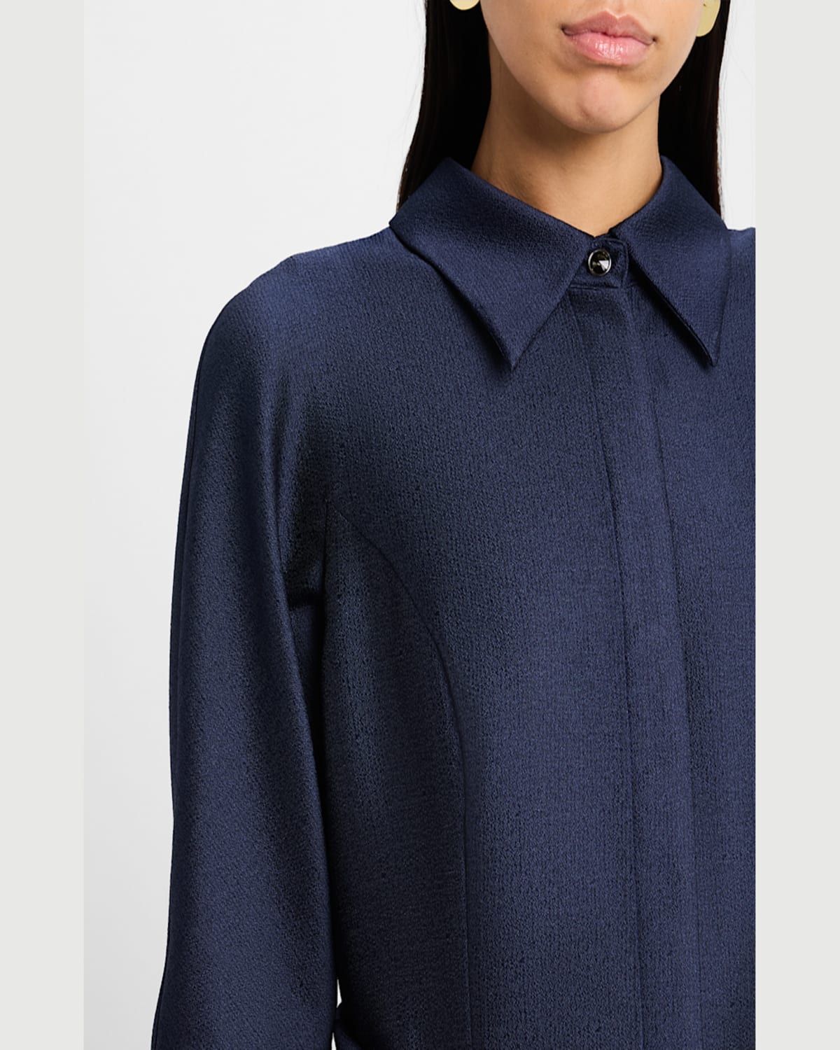 Rickie Freeman For Teri Jon 3/4-sleeve Drop Waist Mikado Shirt Gown In Navy