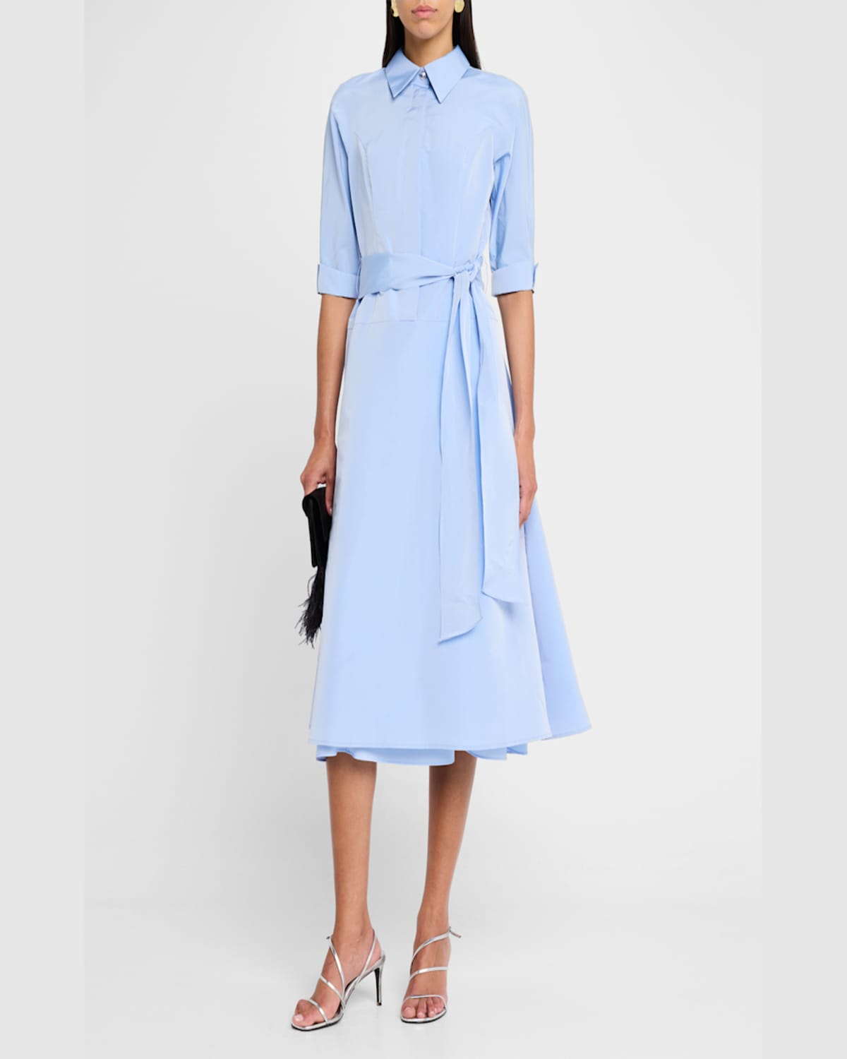 Rickie Freeman For Teri Jon Drop Waist Taffeta Shirtdress In Light Blue