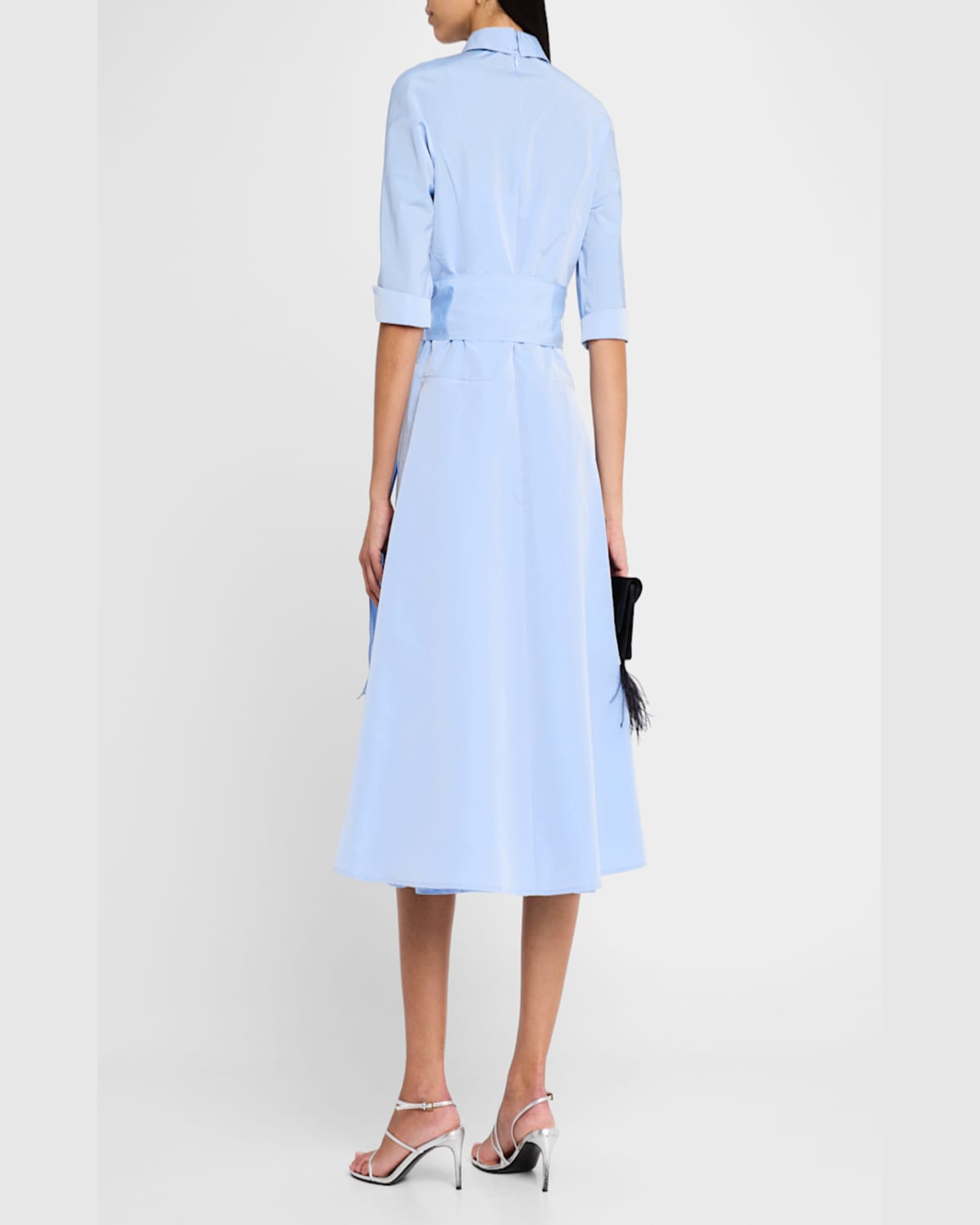 Rickie Freeman For Teri Jon Drop Waist Taffeta Shirtdress In Light Blue