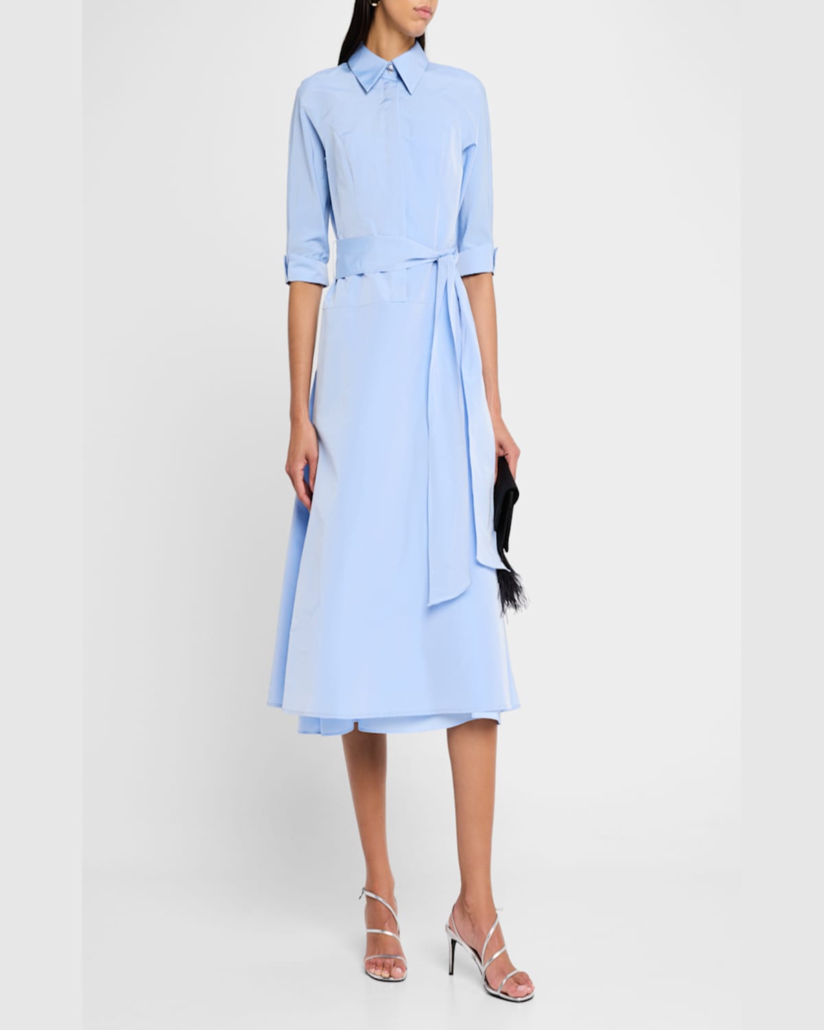 Rickie Freeman For Teri Jon Drop Waist Taffeta Shirtdress In Light Blue