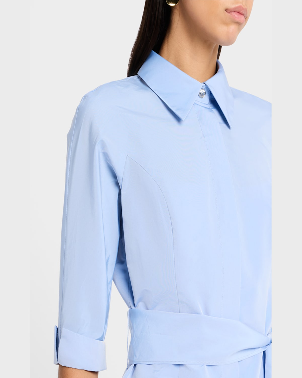 Rickie Freeman For Teri Jon Drop Waist Taffeta Shirtdress In Light Blue