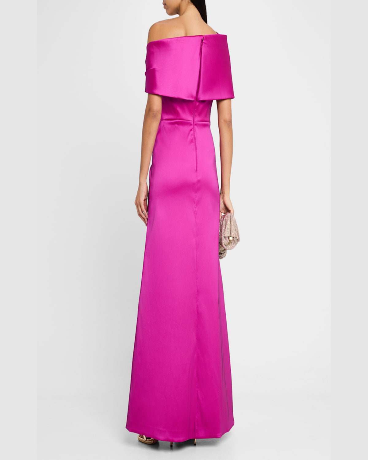 Rickie Freeman For Teri Jon Pleated One-shoulder Stretch Mikado Gown In Raspberry