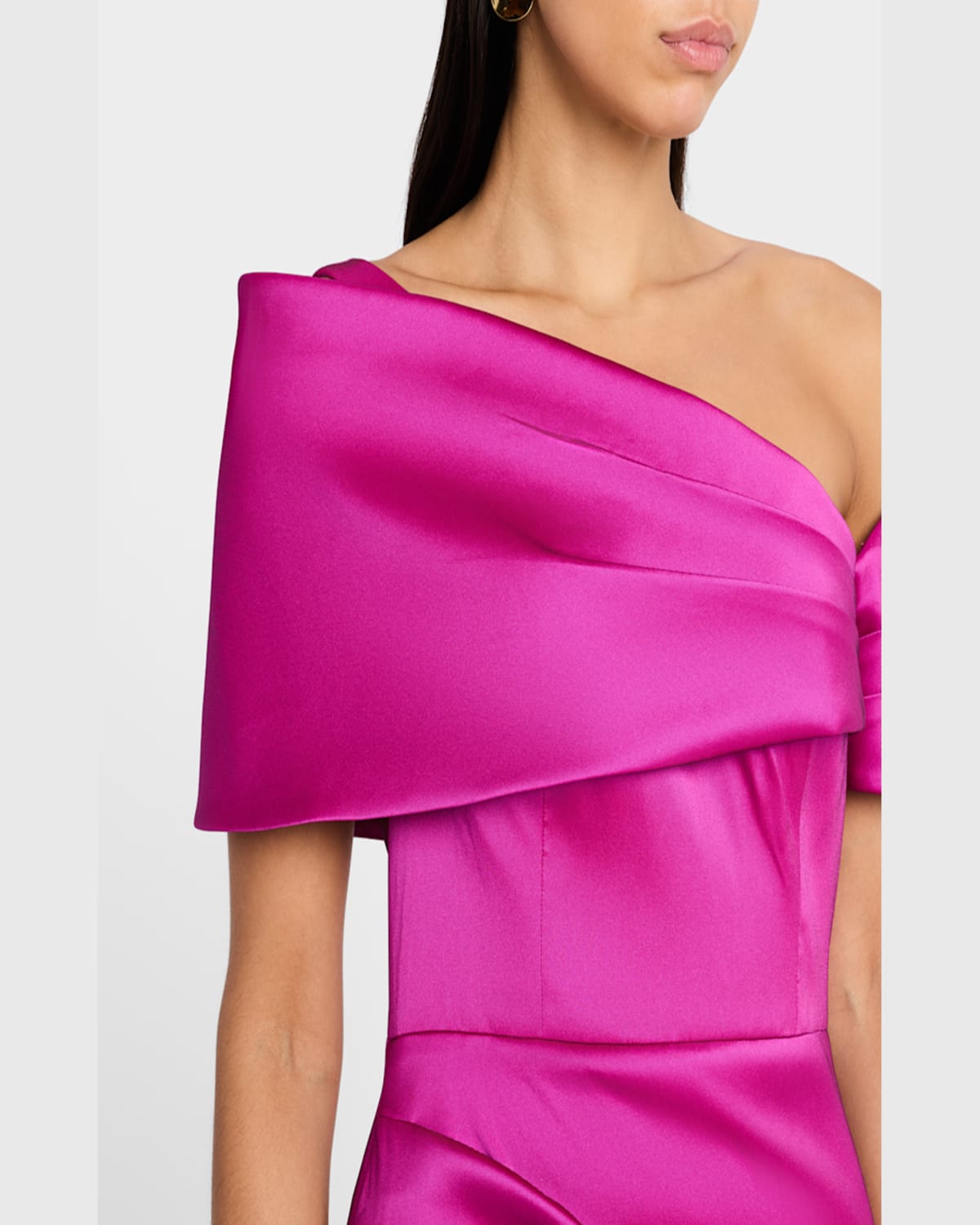 Rickie Freeman For Teri Jon Pleated One-shoulder Stretch Mikado Gown In Raspberry