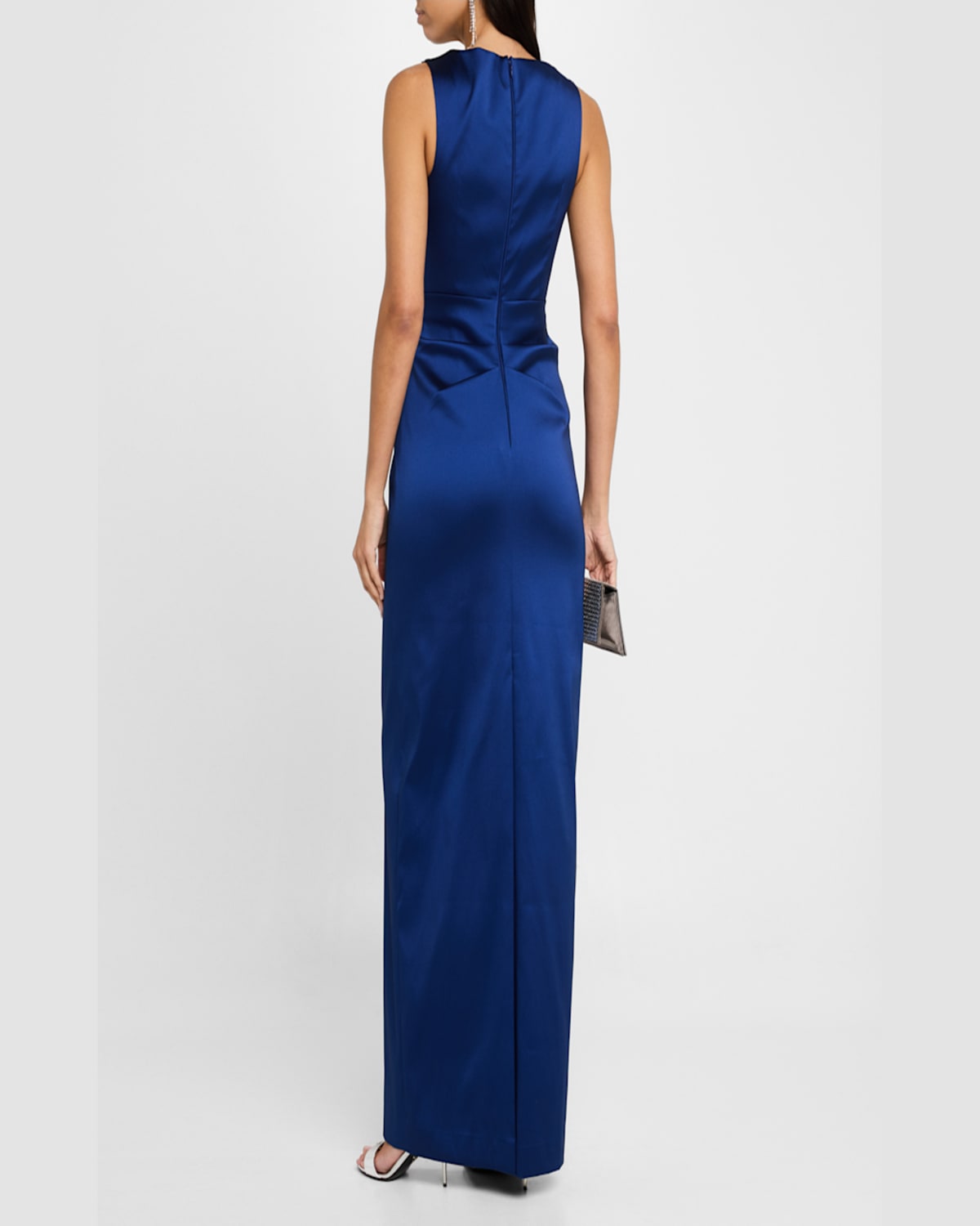 Rickie Freeman For Teri Jon Pleated Stretch Mikado Column Gown In Sapphire