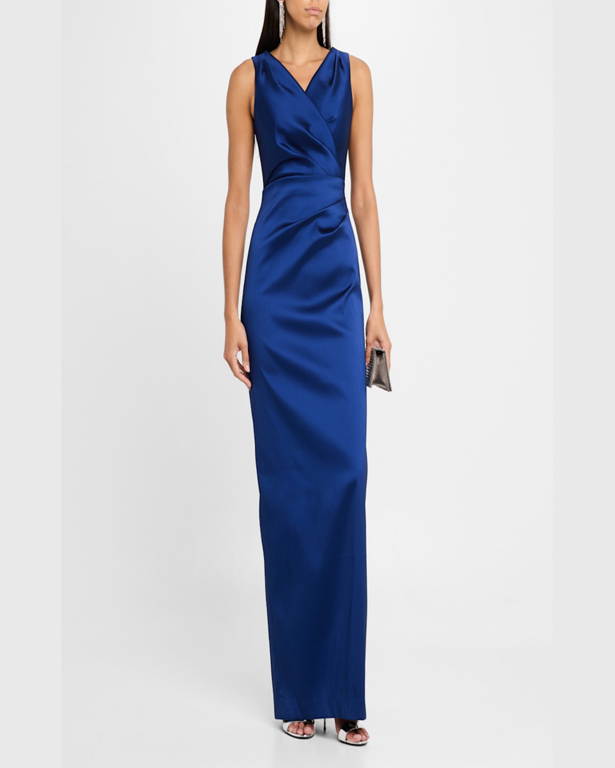 Rickie Freeman For Teri Jon Pleated Stretch Mikado Column Gown In Sapphire