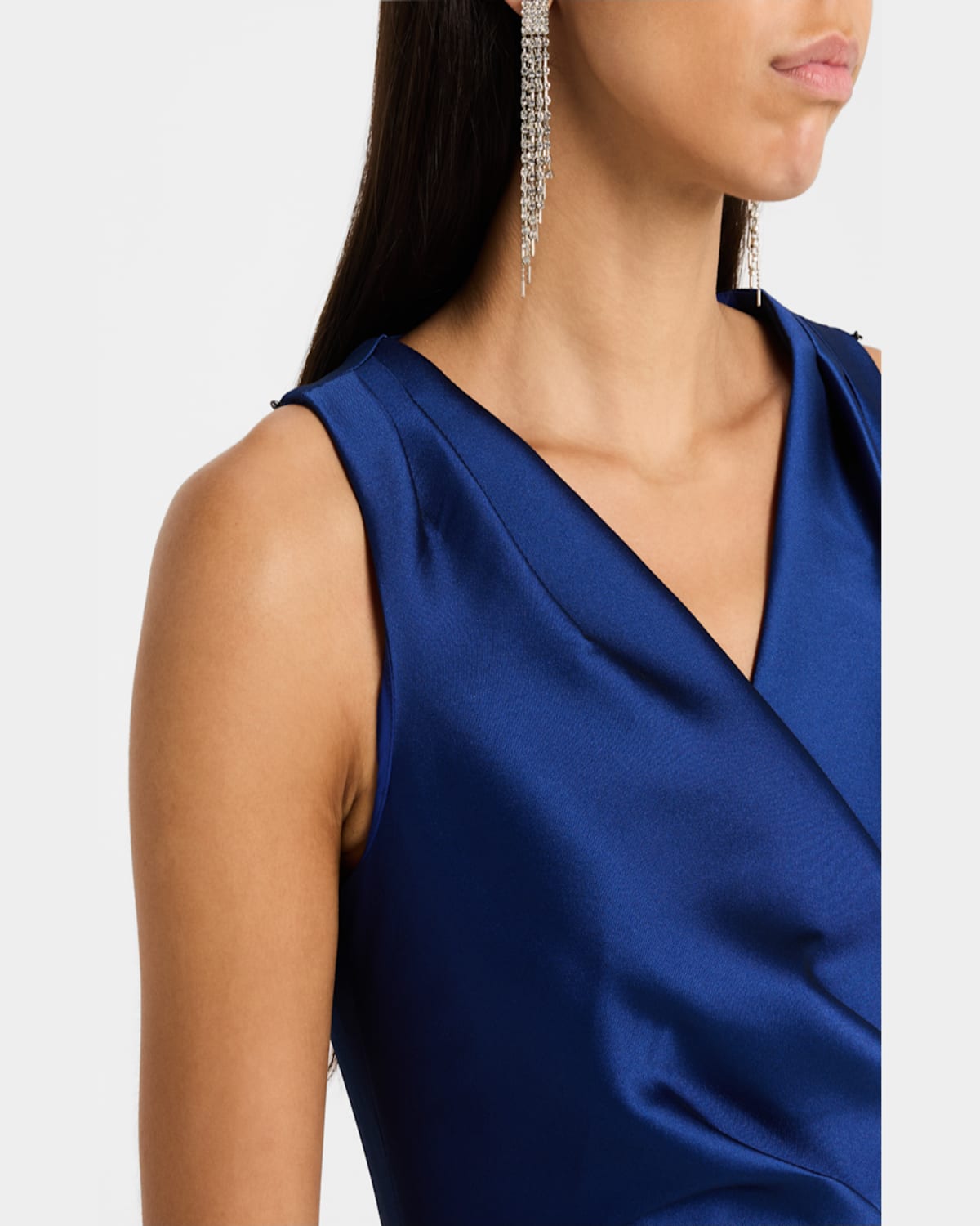 Rickie Freeman For Teri Jon Pleated Stretch Mikado Column Gown In Sapphire