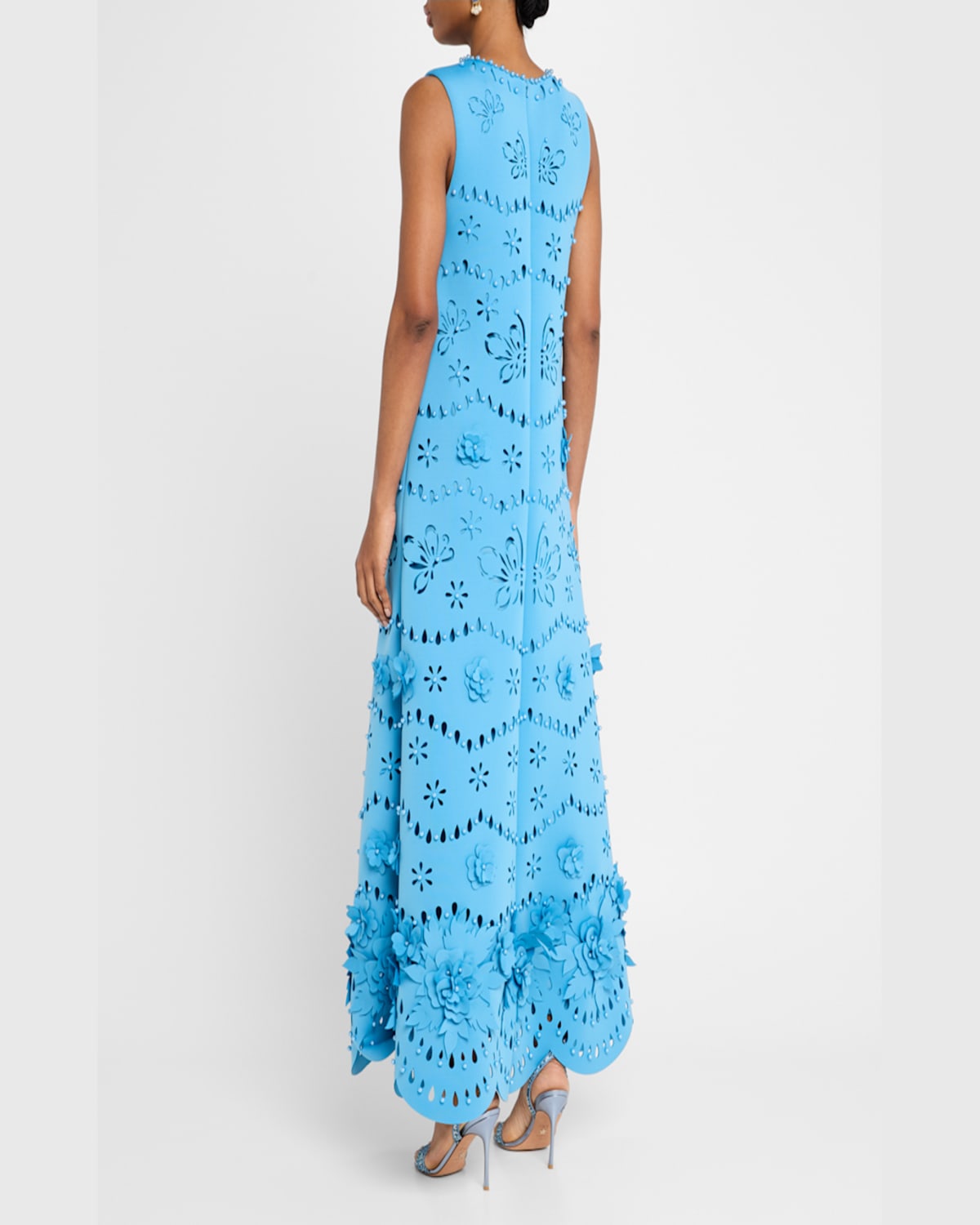 Badgley Mischka Cutout Beaded Floral Applique Gown In Azure