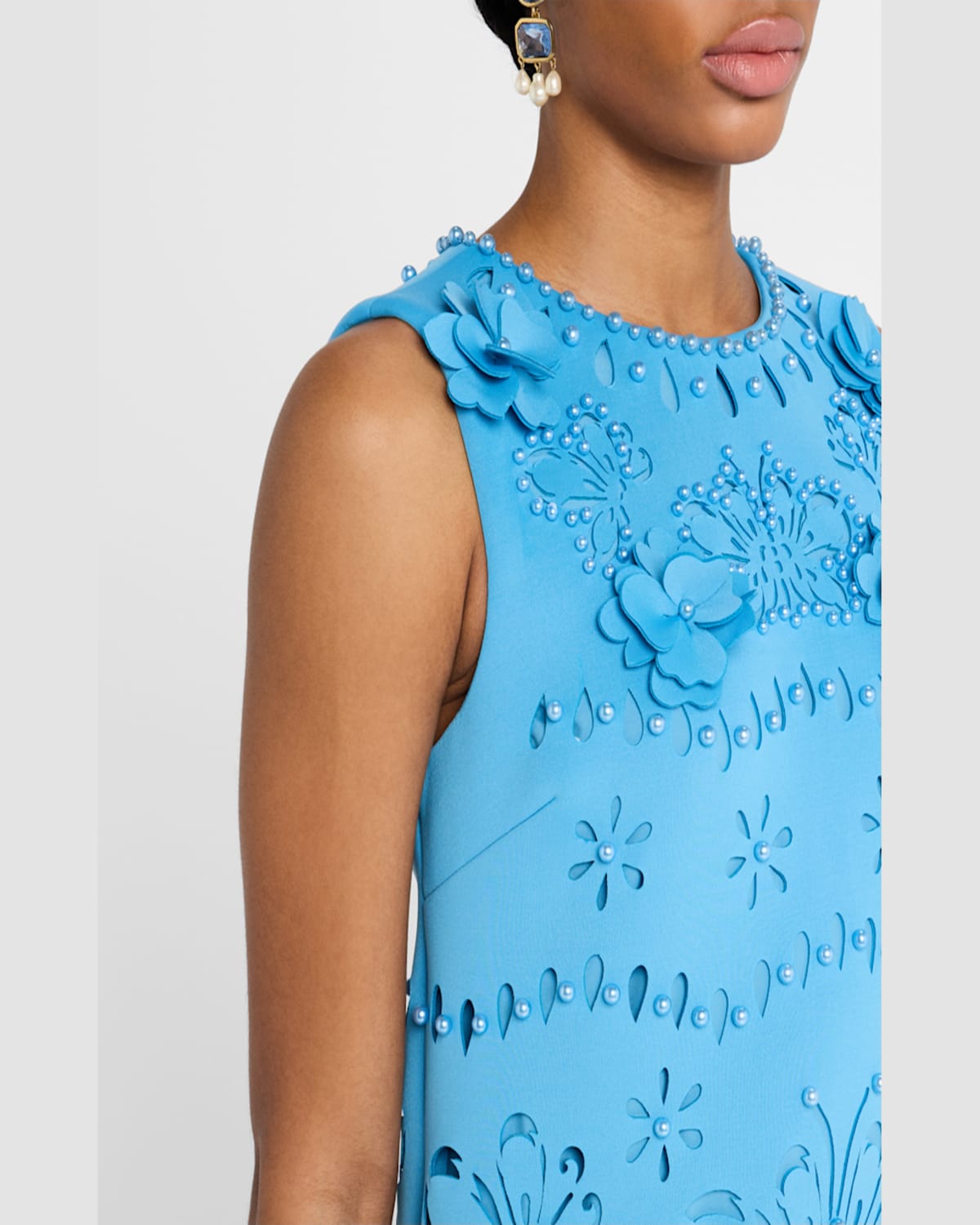 Badgley Mischka Cutout Beaded Floral Applique Gown In Azure