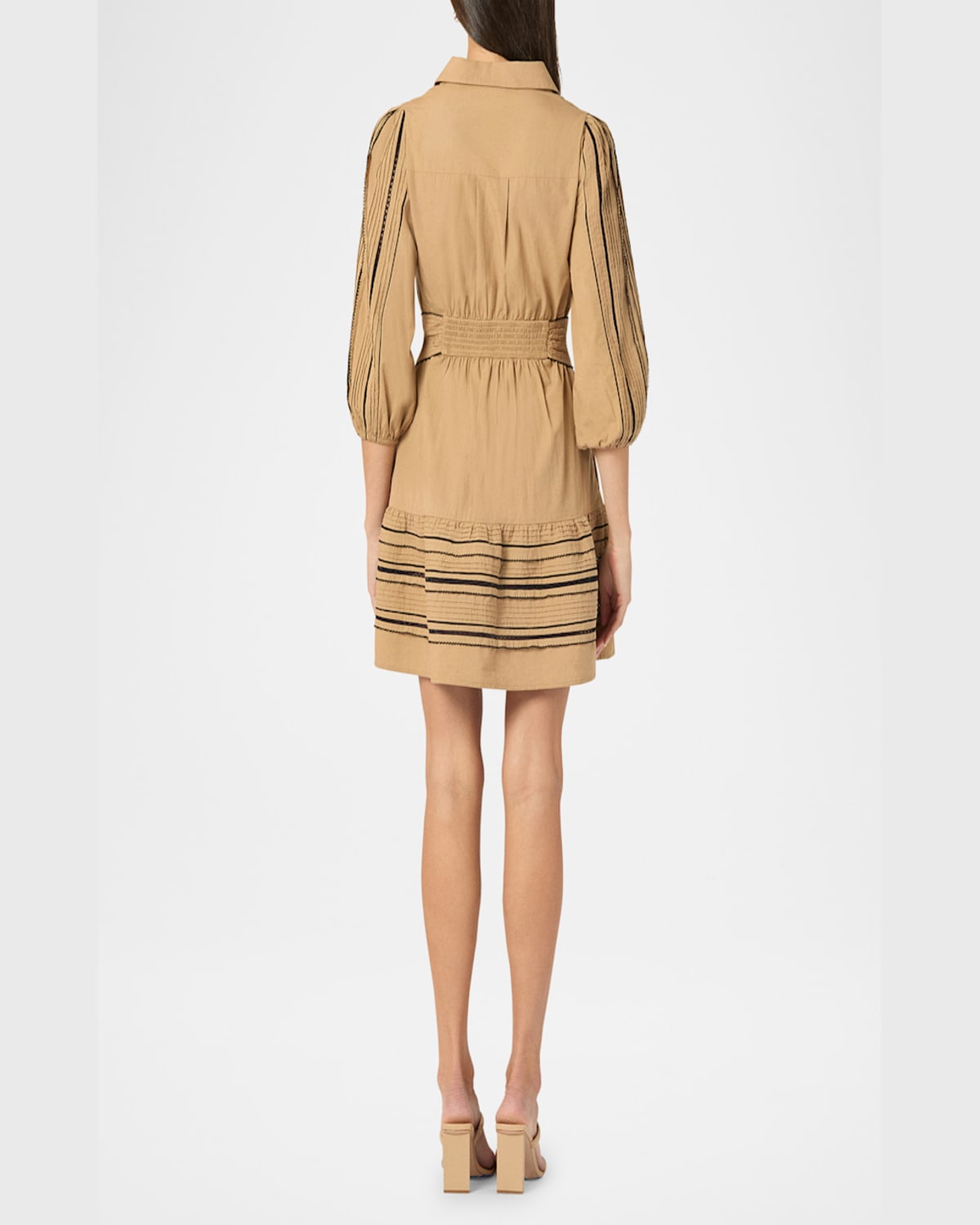 SHOSHANNA TOWNS PINTUCK FLOUNCE COTTON MINI DRESS