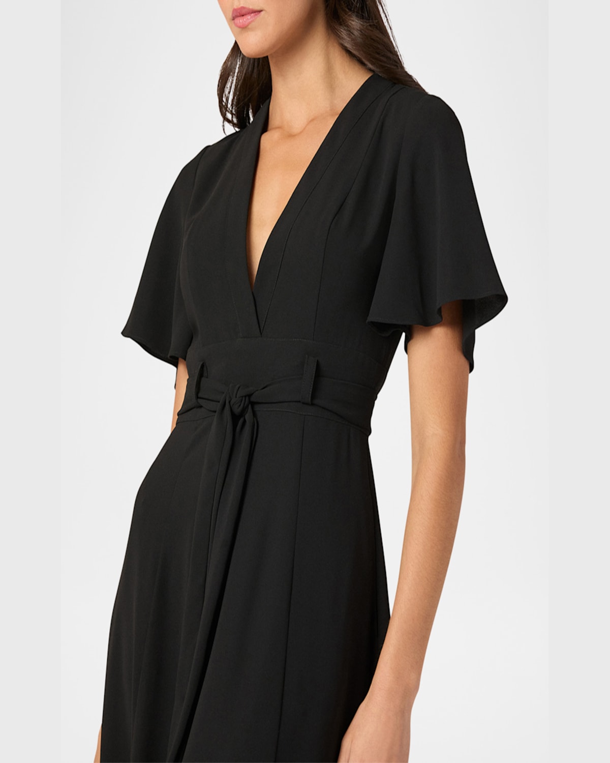 Shoshanna Molly Belted Flutter-sleeve Midi Dress In Jet