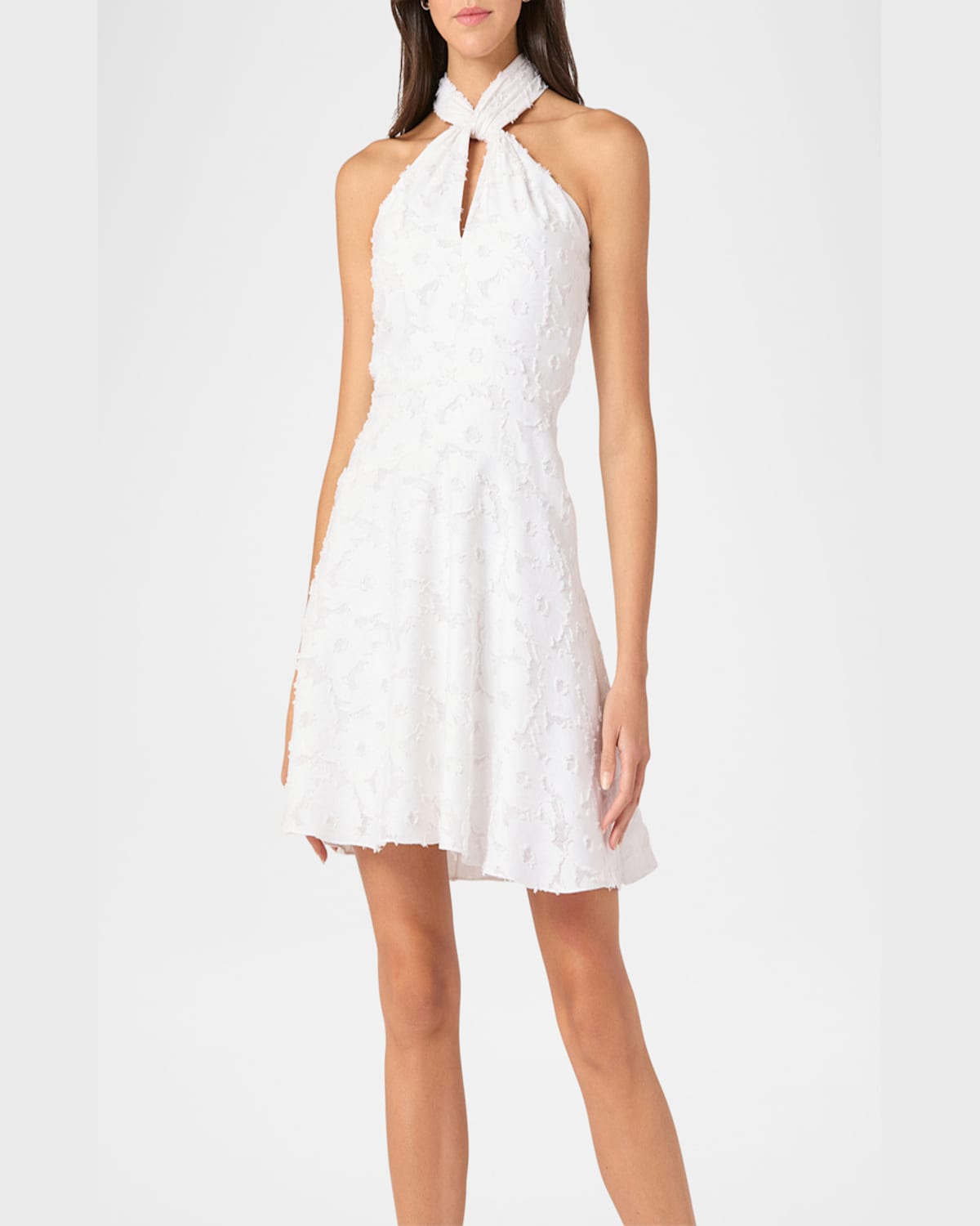 Shoshanna Edwina Twist-front Fil Coupe Halter Mini Dress In Optic