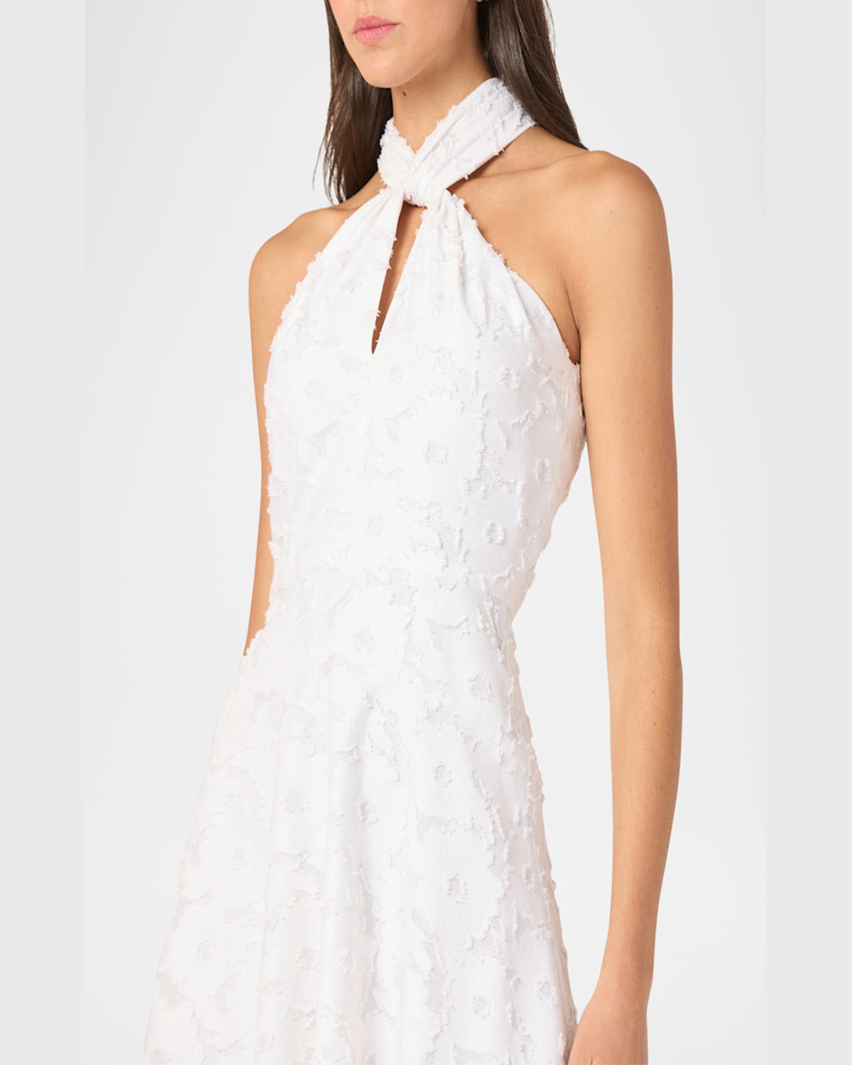 Shoshanna Edwina Twist-front Fil Coupe Halter Mini Dress In Optic