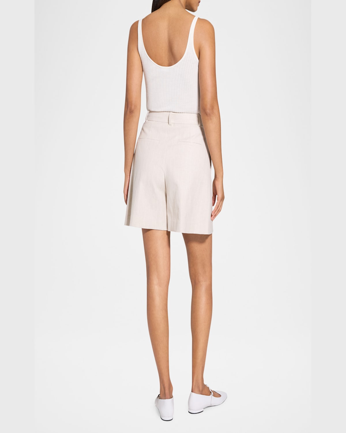 Theory Pleated Front Shorts In Sand Multi