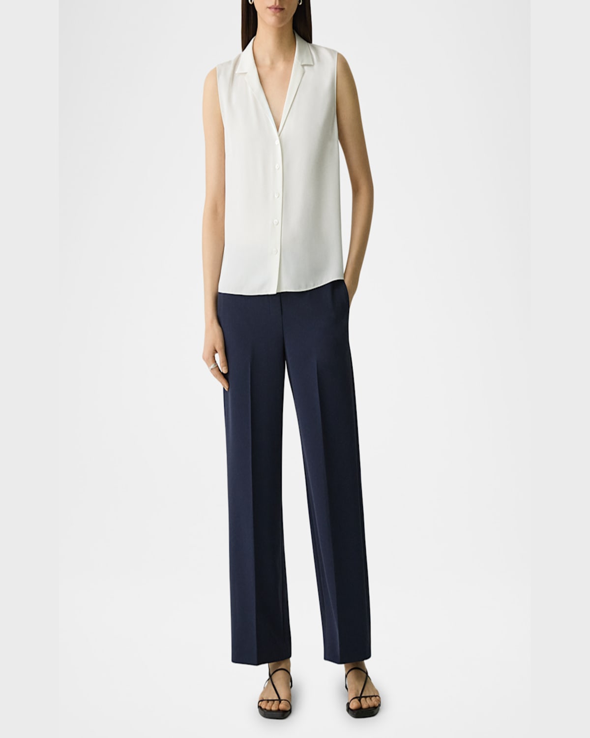 Theory Camp Collar Blouse In Silk Georgette In Ivory