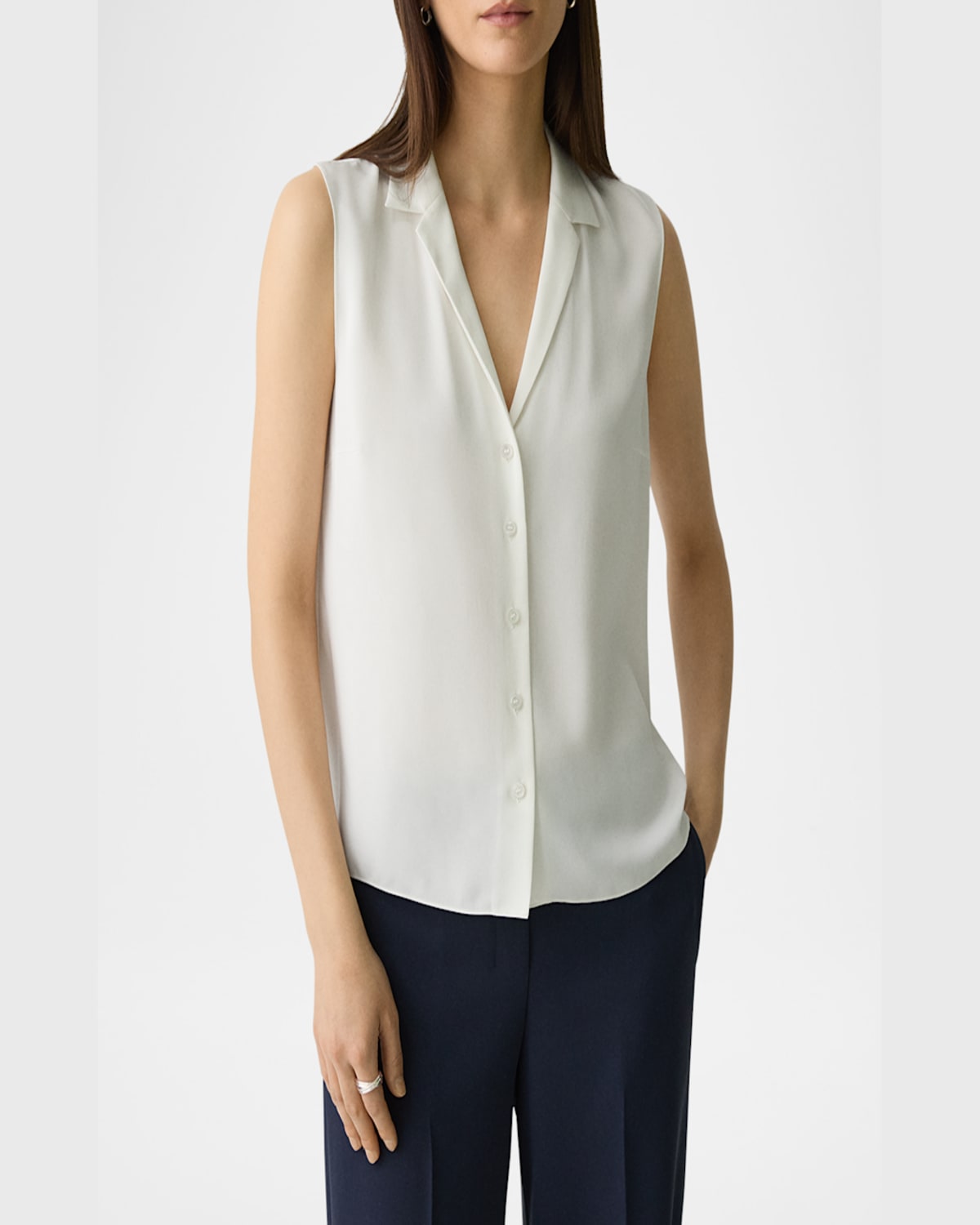Theory Camp Collar Blouse In Silk Georgette In Ivory