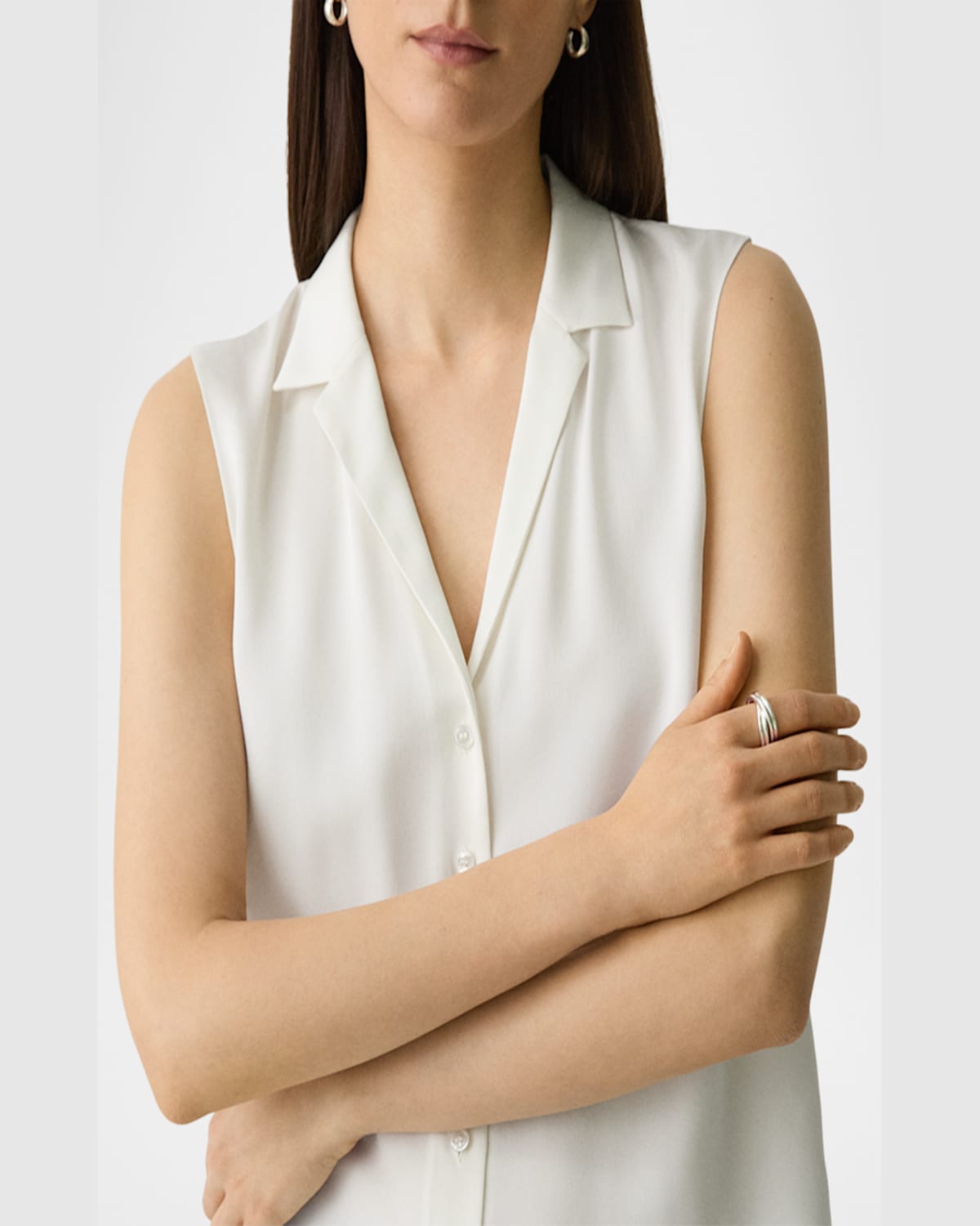 Theory Camp Collar Blouse In Silk Georgette In Ivory