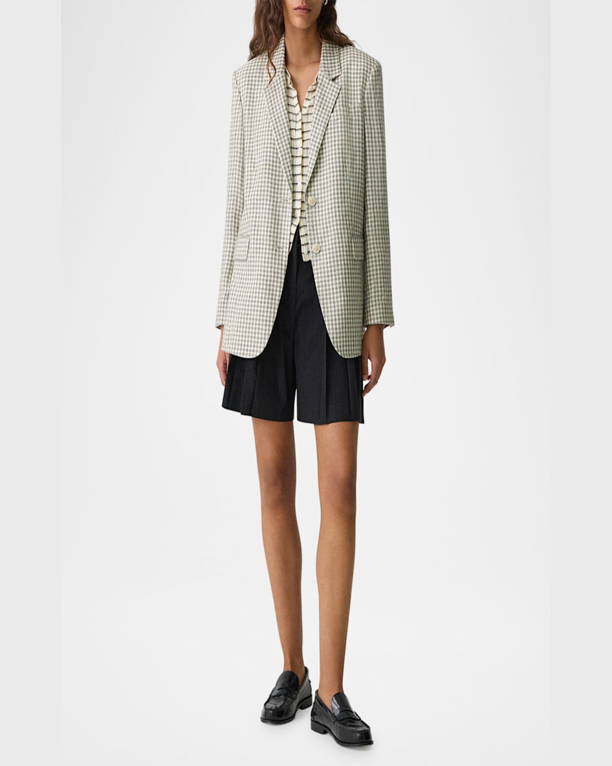 Theory Oversized Straight Linen-blend Blazer In Cream Multi
