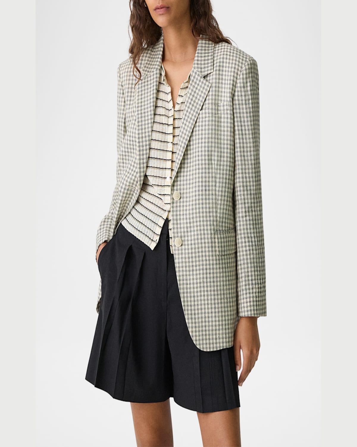 Theory Oversized Straight Linen-blend Blazer In Cream Multi