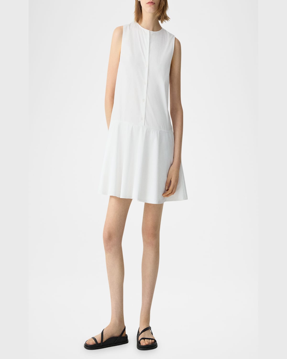 Theory Sleeveless Drop-waist Mini Dress In White