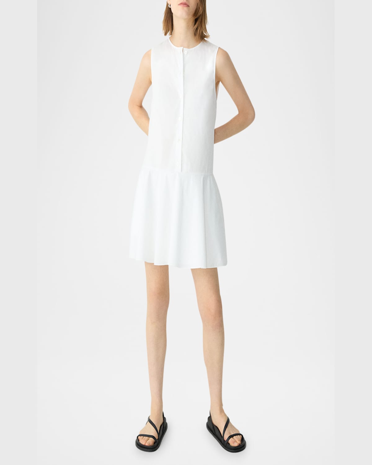 Theory Sleeveless Drop-waist Mini Dress In White
