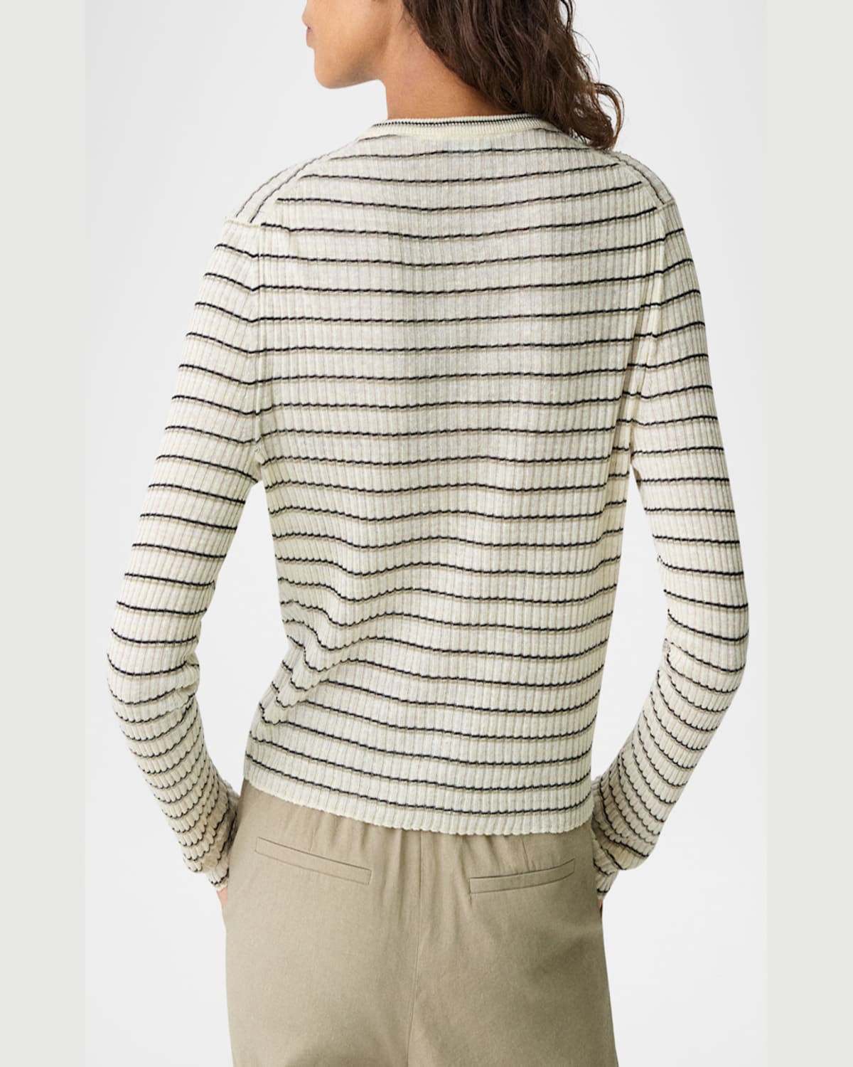 Theory Stripe Cropped Cardigan In Light Parchment Multi