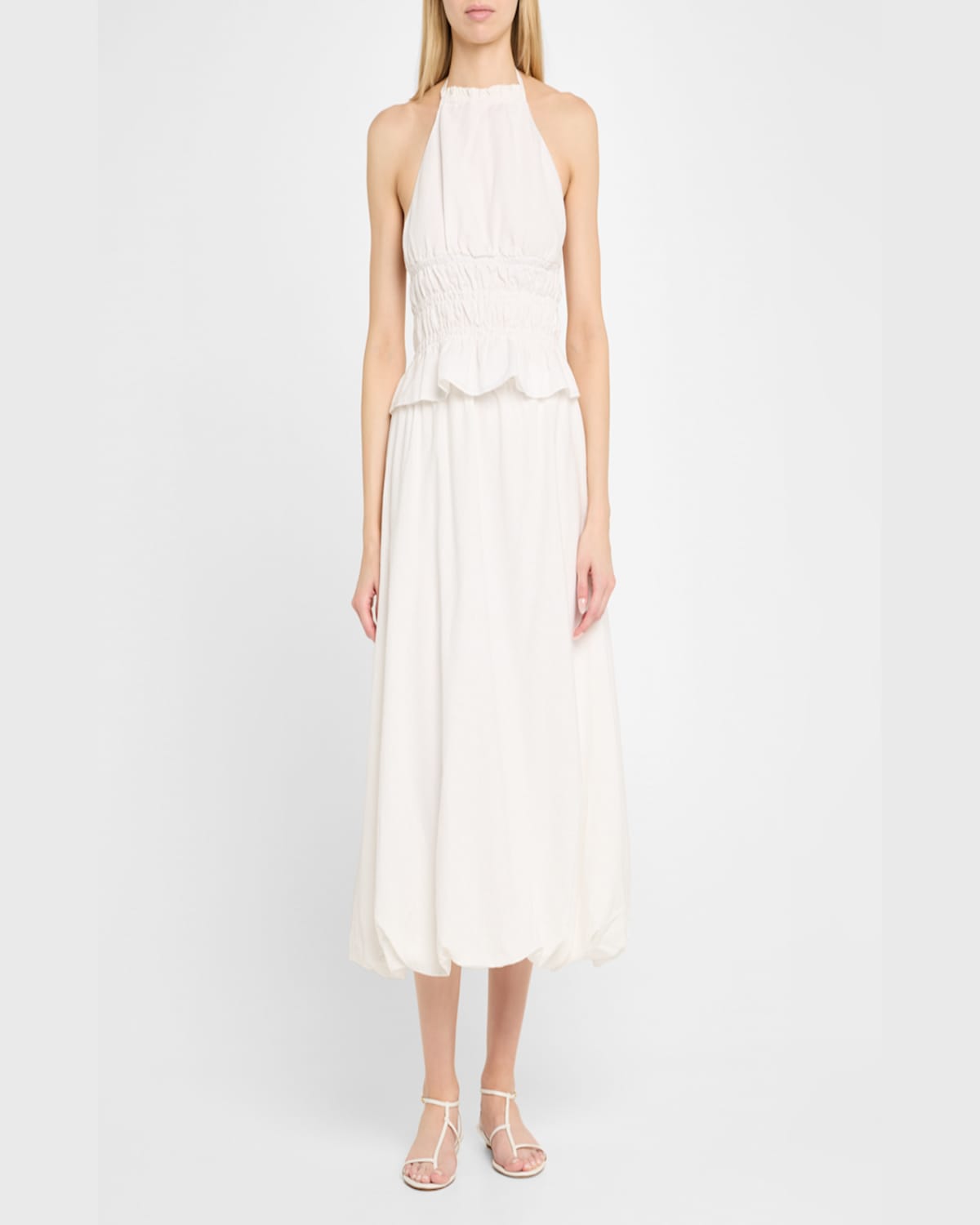 Onia Air Linen Bubble Maxi Skirt In White
