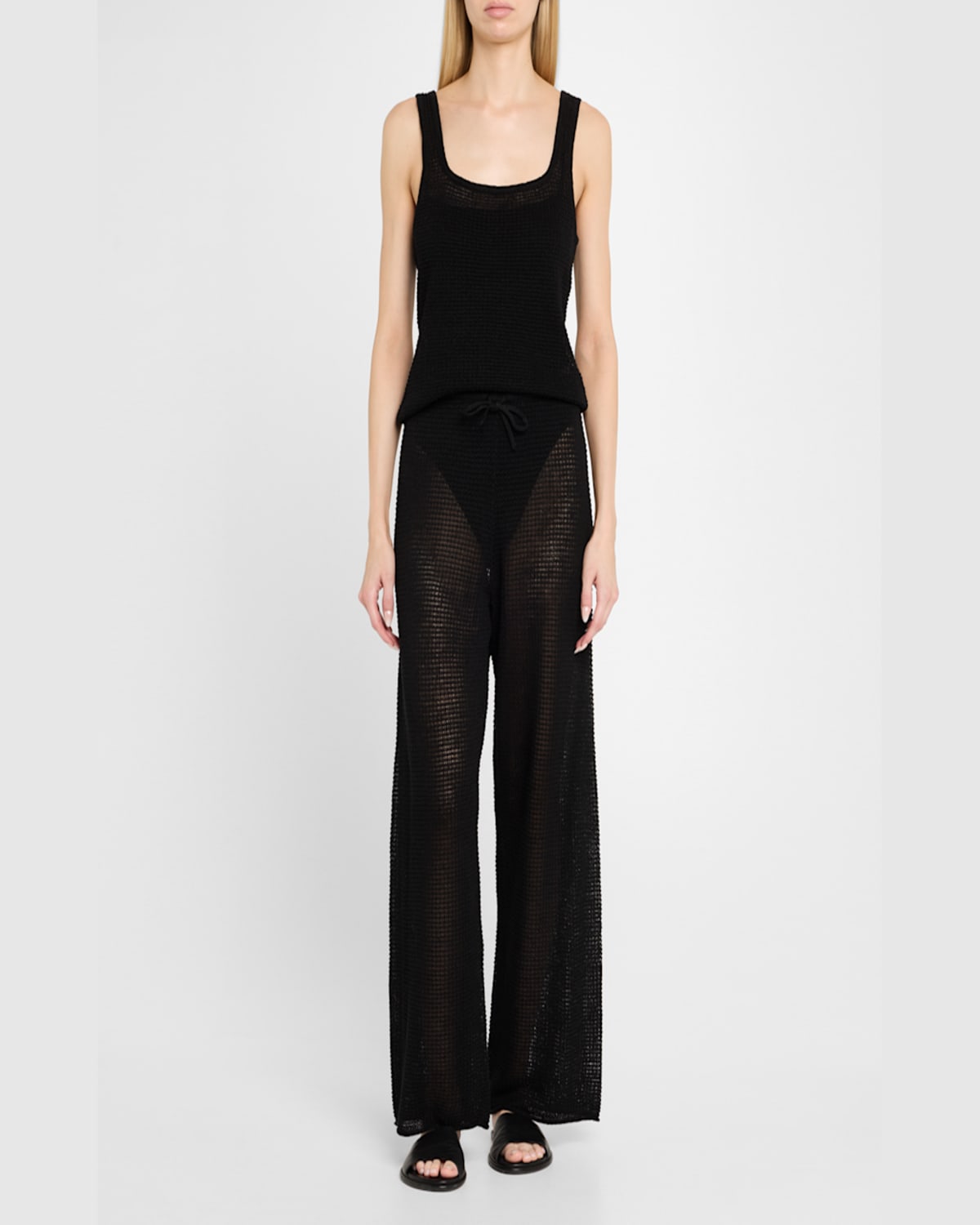 Onia Linen Knit Square-neck Top In Black